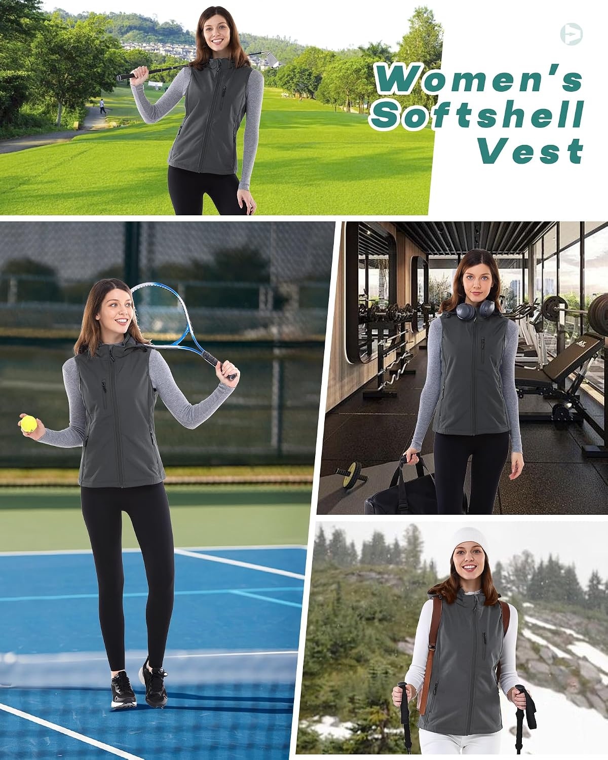 Outdoor Ventures Women’s Hooded Lightweight Golf Running Vest Outerwear(Grey)