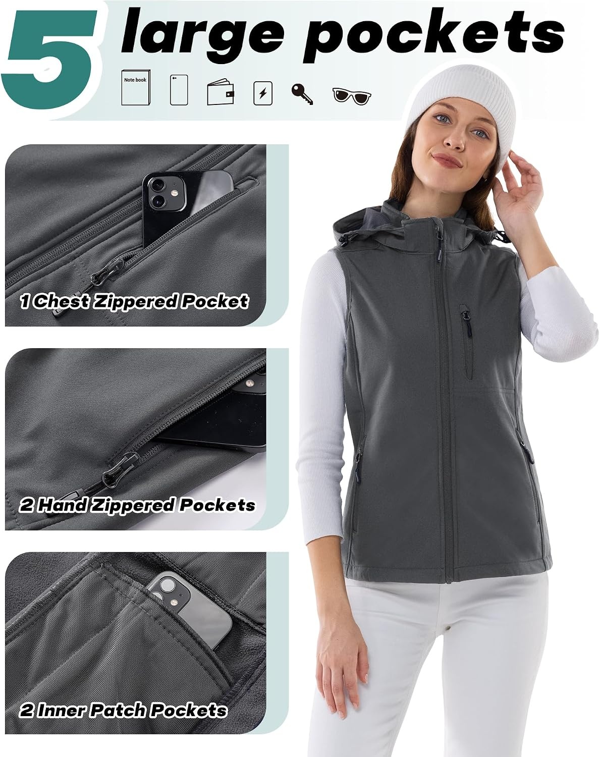 Outdoor Ventures Women’s Hooded Lightweight Golf Running Vest Outerwear(Grey)