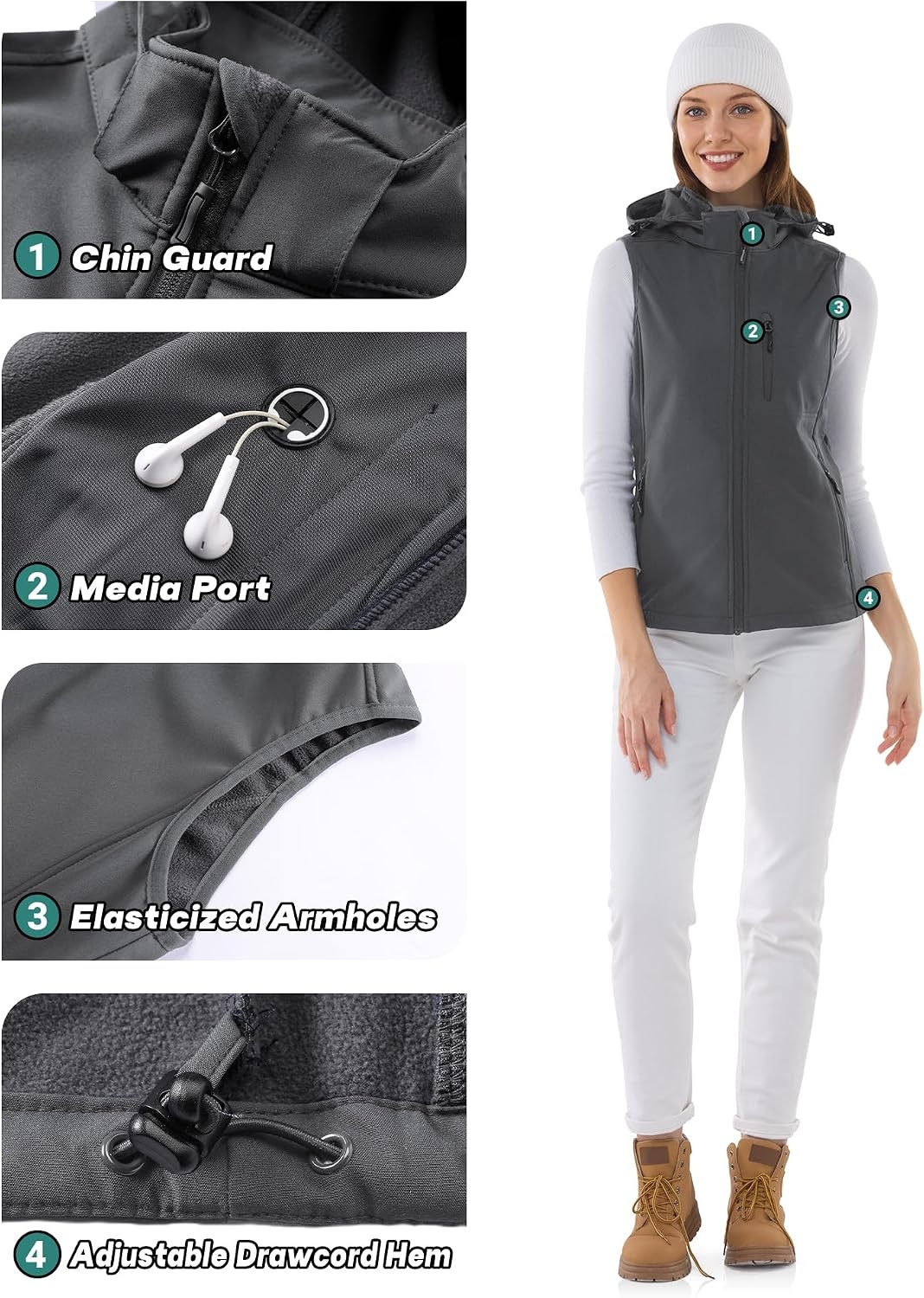 Outdoor Ventures Women’s Hooded Lightweight Golf Running Vest Outerwear(Grey)