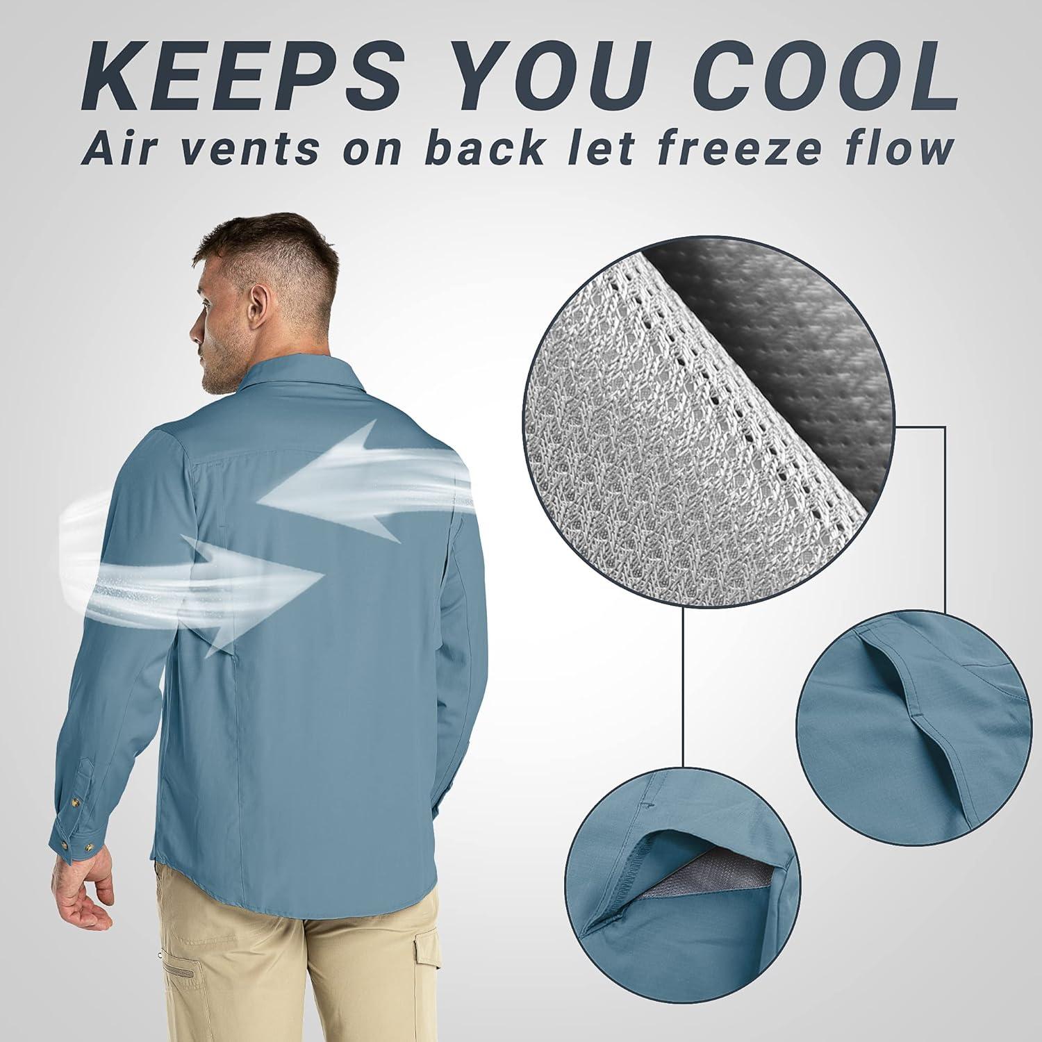 Outdoor Ventures Men’s UPF 50+ UV Sun Protection SPF Hiking Shirt Long Sleeve Lightweight Quick Dry for Safari Travel Fishing(Blue)