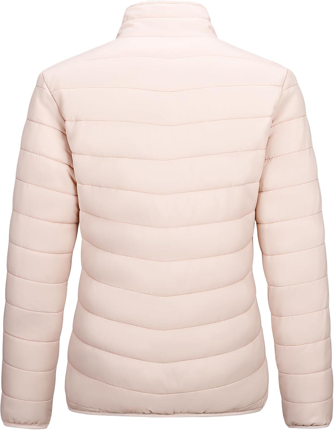 Outdoor Ventures Women’s Packable Full-Zip Short Puffer Jacket Insulated Quilted Warm Lightweight Winter Coat(Pink(fold in Pocket))