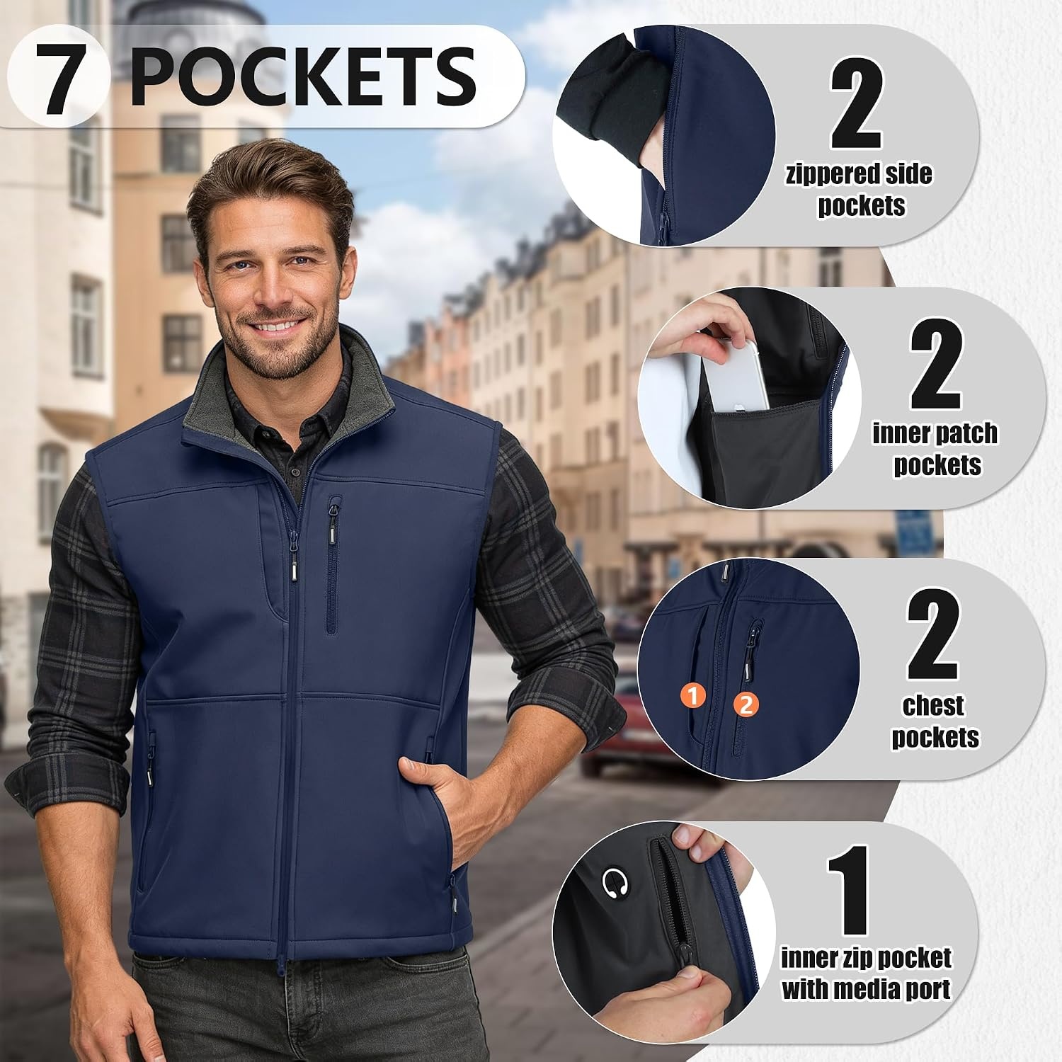 Outdoor Ventures Men’s Winter Golf Vest Outerwear Lightweight Fleece Lined(Dark Denim)