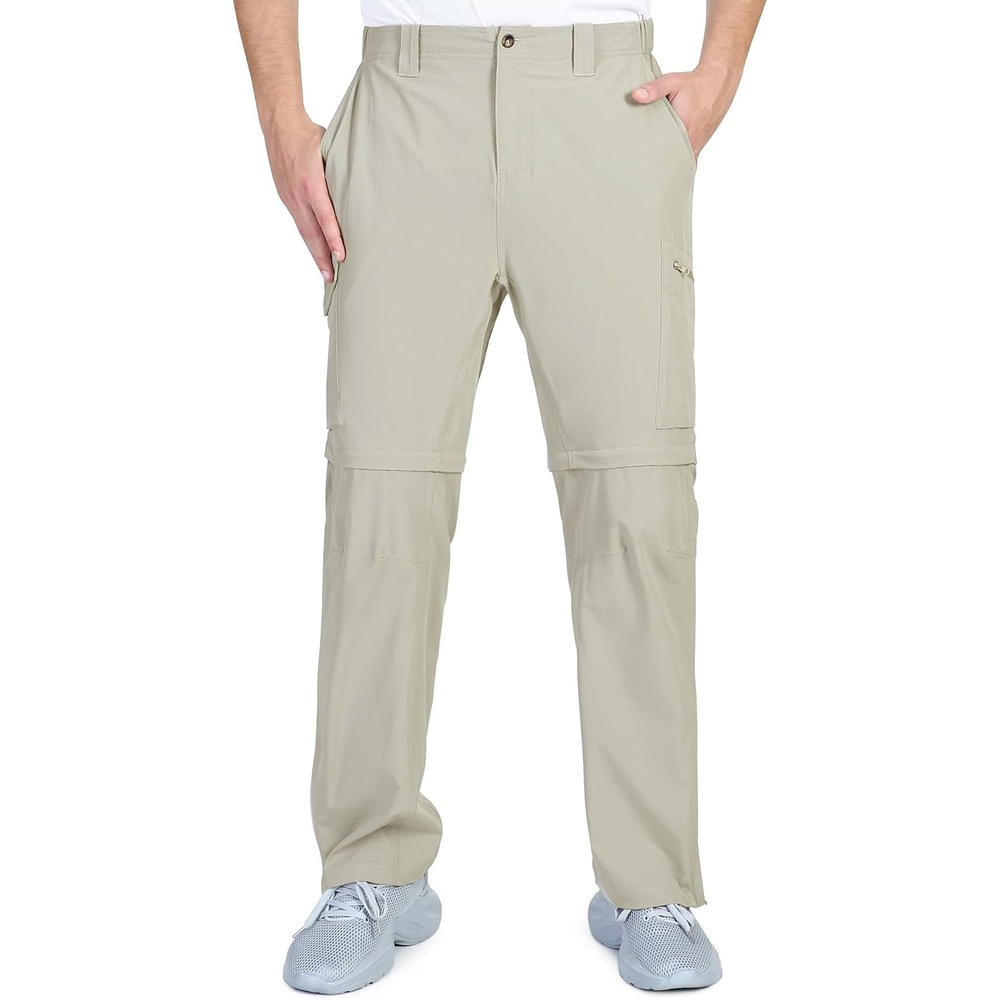 Outdoor Ventures Mens Convertible Hiking Pants Quick Dry Zip Off Cargo(Beige)