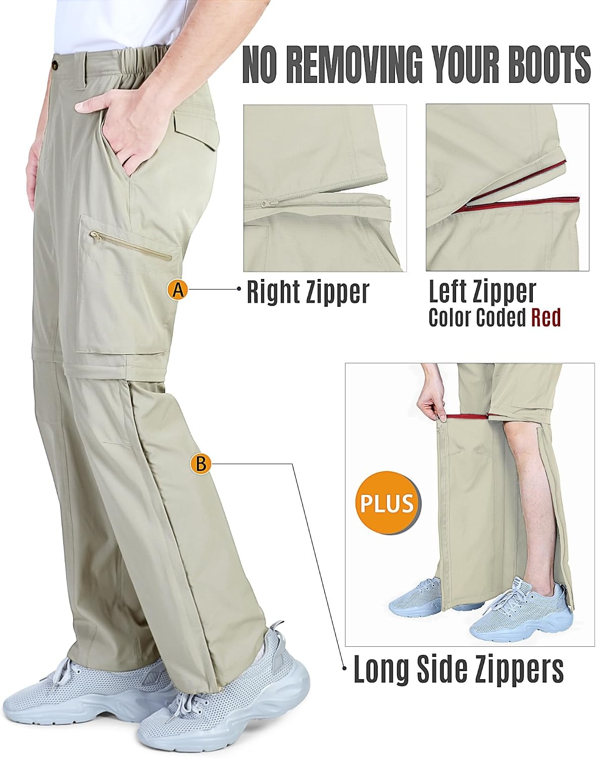 Outdoor Ventures Mens Convertible Hiking Pants Quick Dry Zip Off Cargo(Beige)