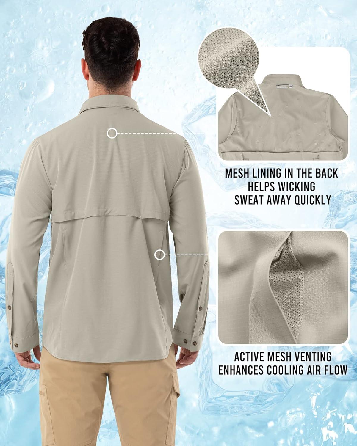 Outdoor Ventures Men’s Long Sleeve Hiking Shirt UPF 50 UV Sun Protection Shirt Cooling Quick Dry for Travel Fishing Safari(Mid Grey)