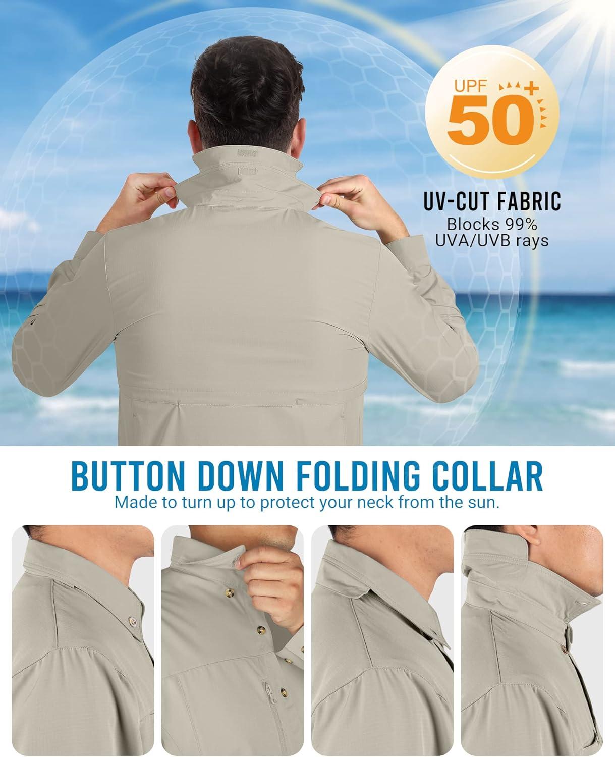 Outdoor Ventures Men’s Long Sleeve Hiking Shirt UPF 50 UV Sun Protection Shirt Cooling Quick Dry for Travel Fishing Safari(Mid Grey)
