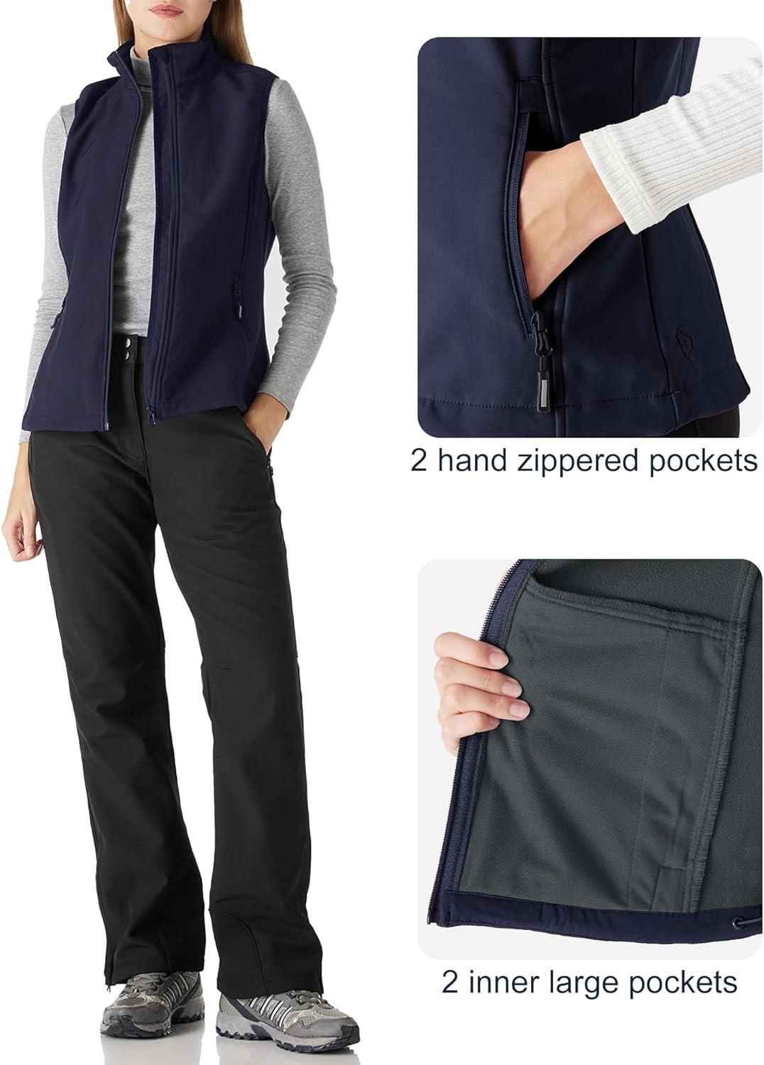 Outdoor Ventures Women’s Lightweight Softshell Vest Windproof Fleece Lined Zip Up Sleeveless Jacket for Running Hiking Golf(Dark Blue)