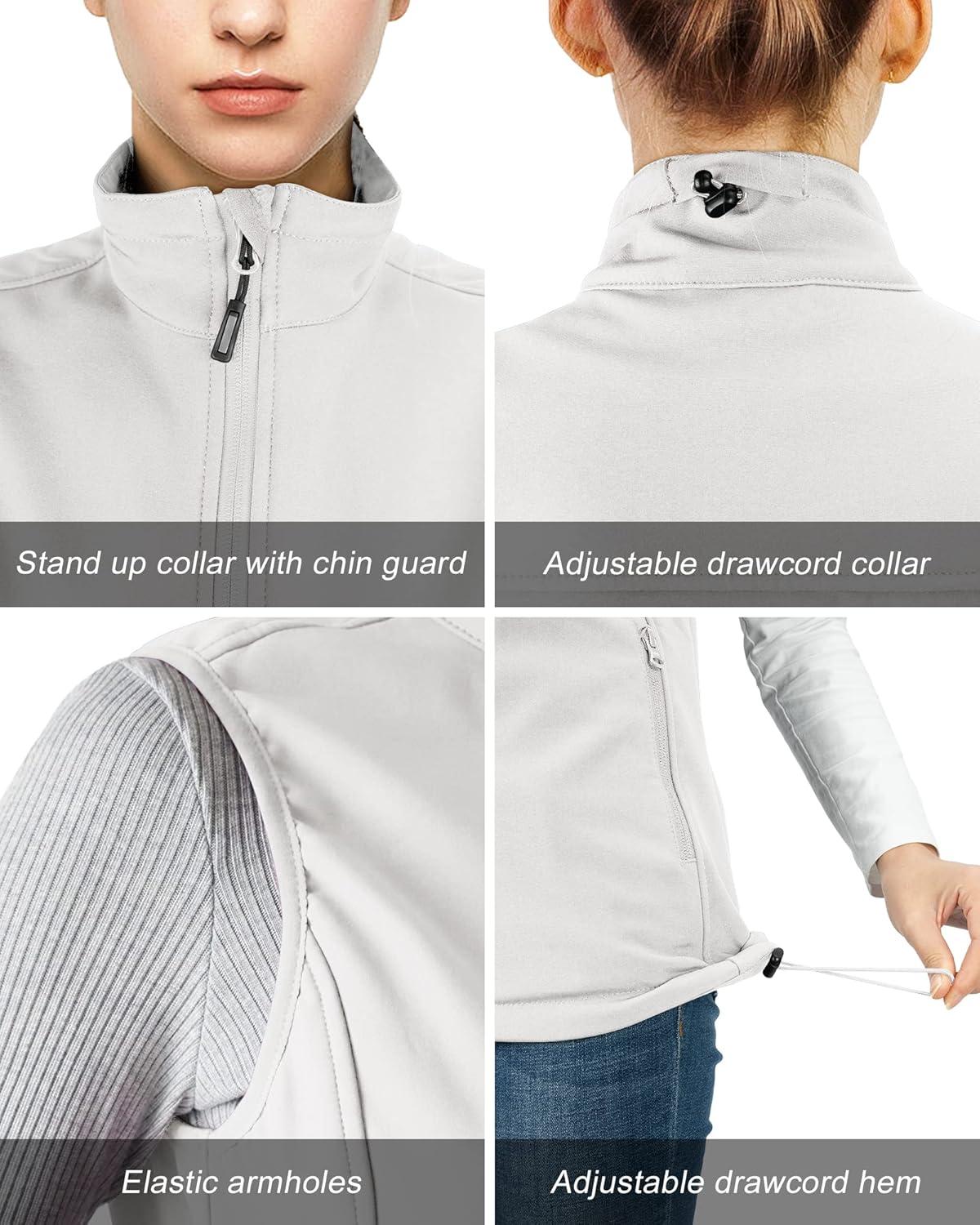 Outdoor Ventures Women’s Lightweight Softshell Vest Windproof Fleece Lined Zip Up Sleeveless Jacket for Running Hiking Golf(Ivory)