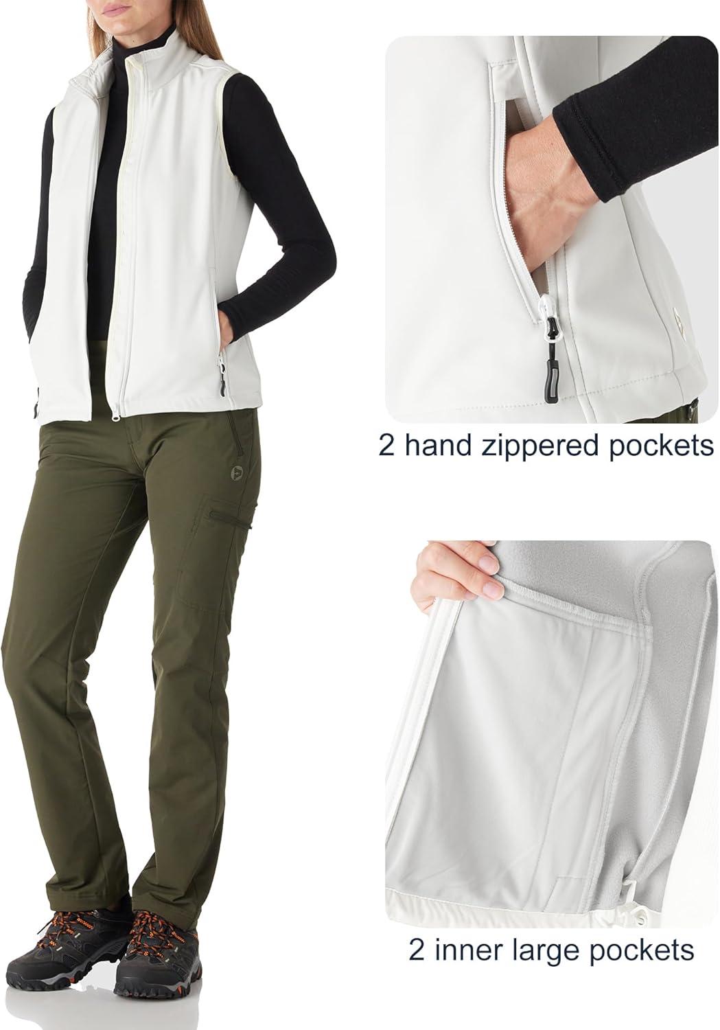 Outdoor Ventures Women’s Lightweight Softshell Vest Windproof Fleece Lined Zip Up Sleeveless Jacket for Running Hiking Golf(Ivory)