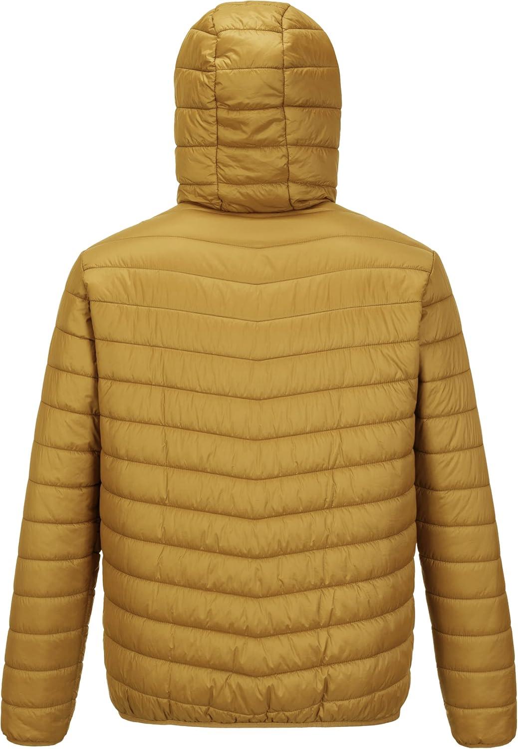 Outdoor Ventures Men’s Lightweight Packable Hooded Puffer Jacket Insulated Winter Coat for Snow Ski Traveling(Palm Yellow(fold in Pocket))