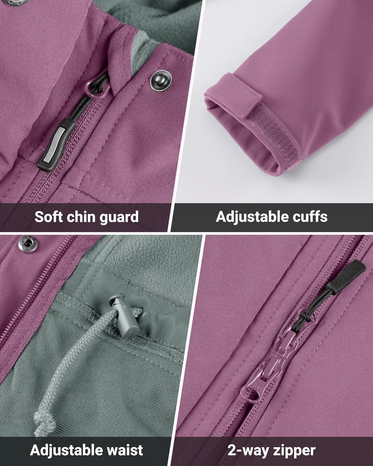 Outdoor Ventures Women’s Lightweight Waterproof Fleece Lined Hooded Softshell Rain Jacket, Warm Windbreaker Long Coat(Light Pinky Purple)