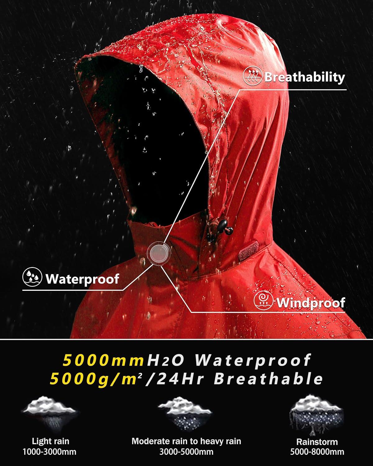 Outdoor Ventures Men’s Rain Jacket Waterproof Lightweight Packable Rain Shell Raincoat with Hood for Golf Hiking Travel(Light Orange Red)