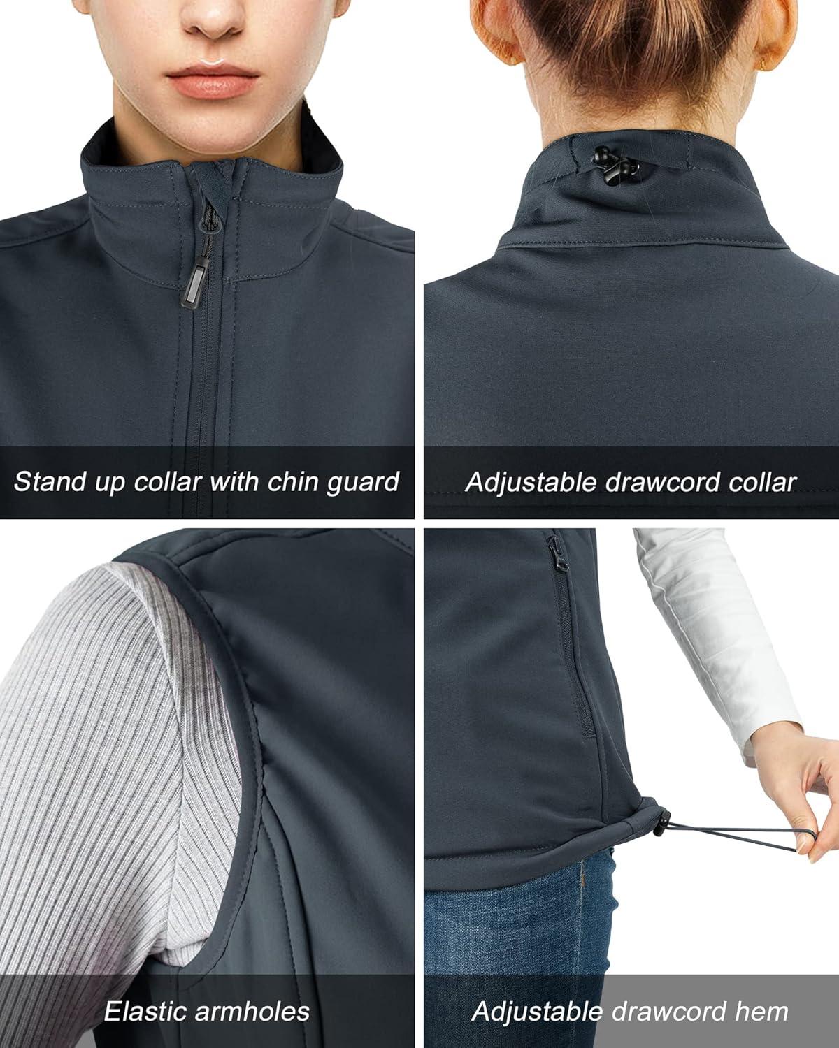 Outdoor Ventures Women’s Lightweight Softshell Vest Windproof Fleece Lined Zip Up Sleeveless Jacket for Running Hiking Golf(Dark Grey)