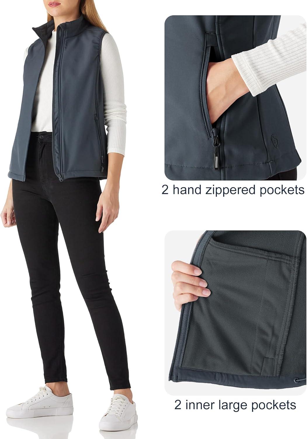 Outdoor Ventures Women’s Lightweight Softshell Vest Windproof Fleece Lined Zip Up Sleeveless Jacket for Running Hiking Golf(Dark Grey)