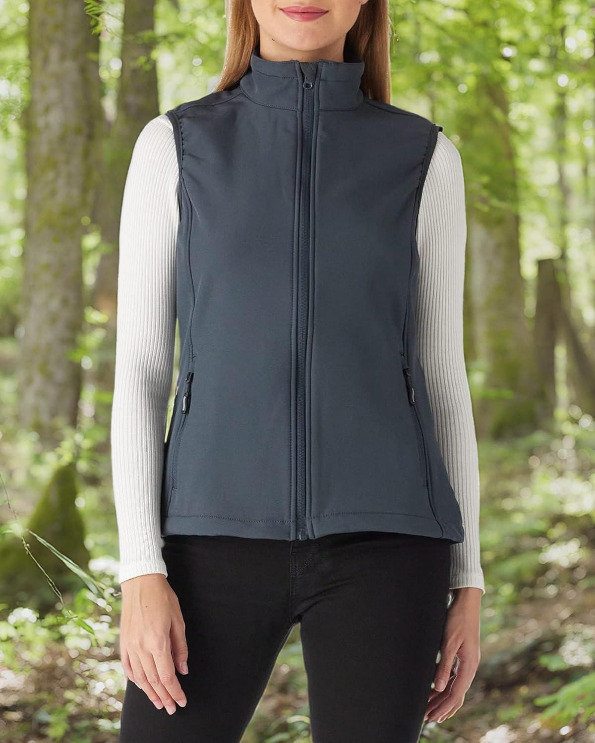 Outdoor Ventures Women’s Lightweight Softshell Vest Windproof Fleece Lined Zip Up Sleeveless Jacket for Running Hiking Golf(Dark Grey)