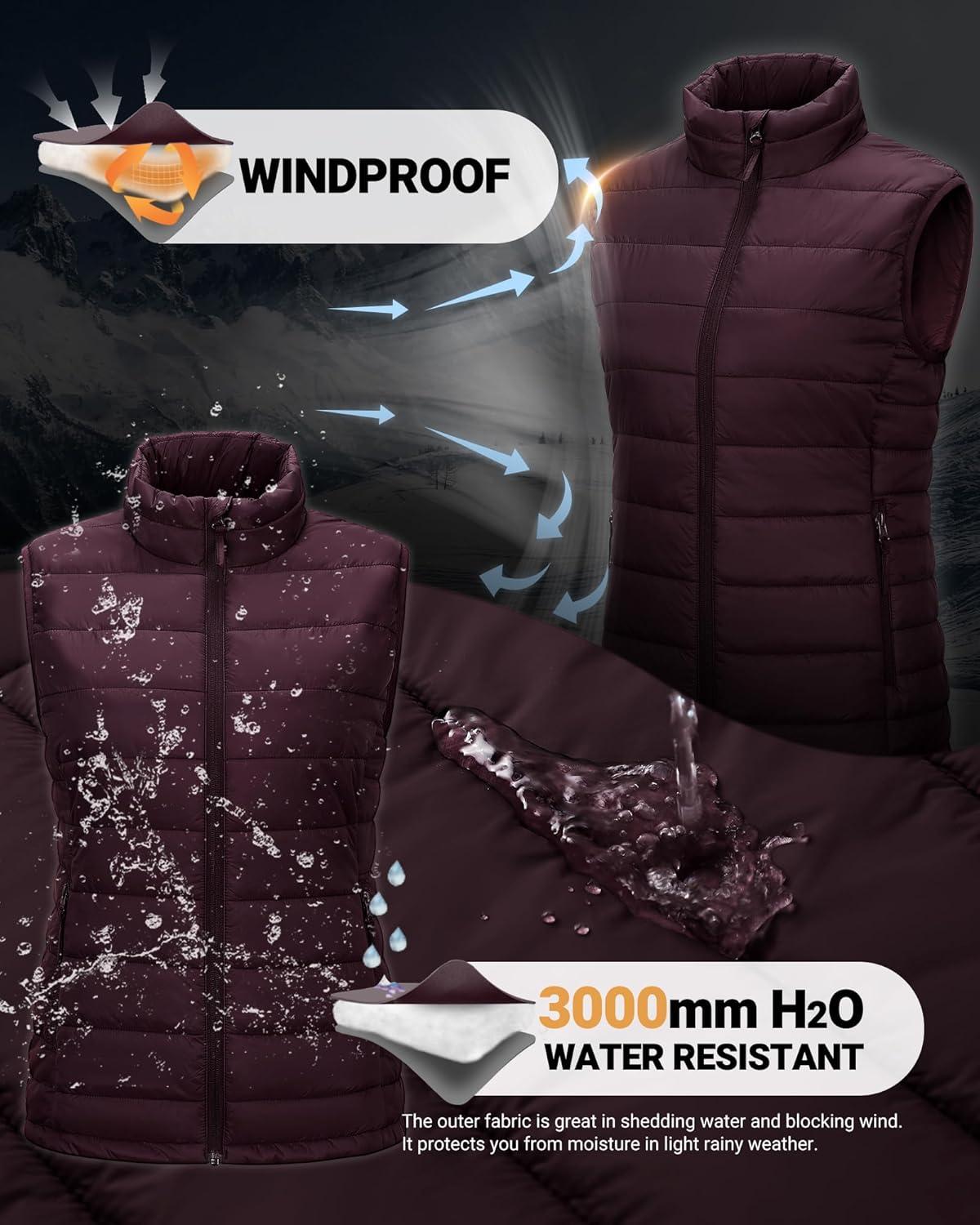 Outdoor Ventures Women’s Lightweight Puffer Vest Outerwear Zip Up Warm Sleeveless Winter Jacket Padded Gilet Quilted Coat(Eggplant)