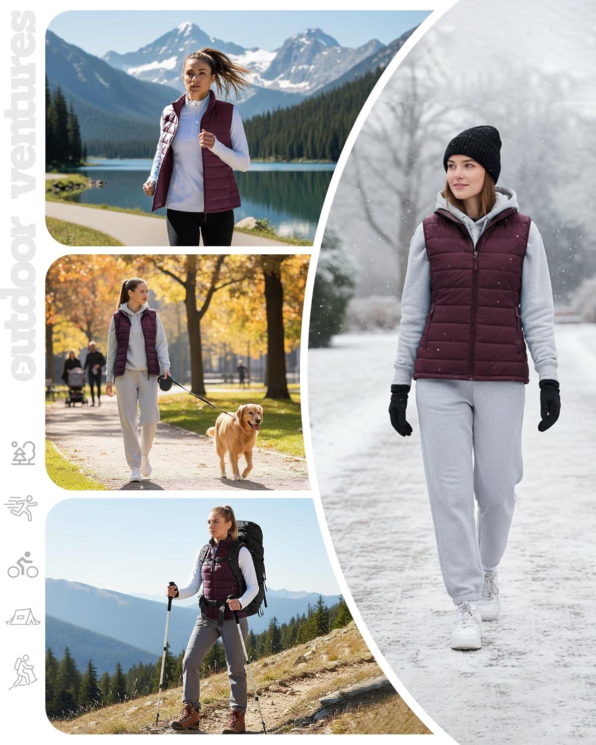 Outdoor Ventures Women’s Lightweight Puffer Vest Outerwear Zip Up Warm Sleeveless Winter Jacket Padded Gilet Quilted Coat(Eggplant)