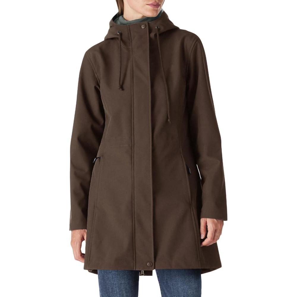 Outdoor Ventures Women’s Lightweight Waterproof Fleece Lined Hooded Softshell Rain Jacket, Warm Windbreaker Long Coat(Chocolate)