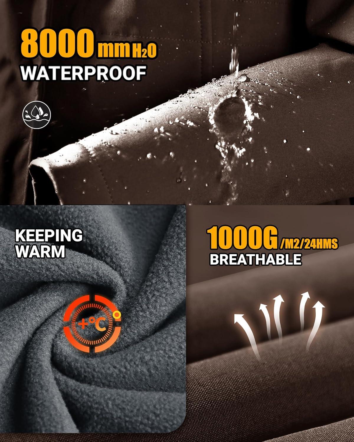 Outdoor Ventures Women’s Lightweight Waterproof Fleece Lined Hooded Softshell Rain Jacket, Warm Windbreaker Long Coat(Chocolate)