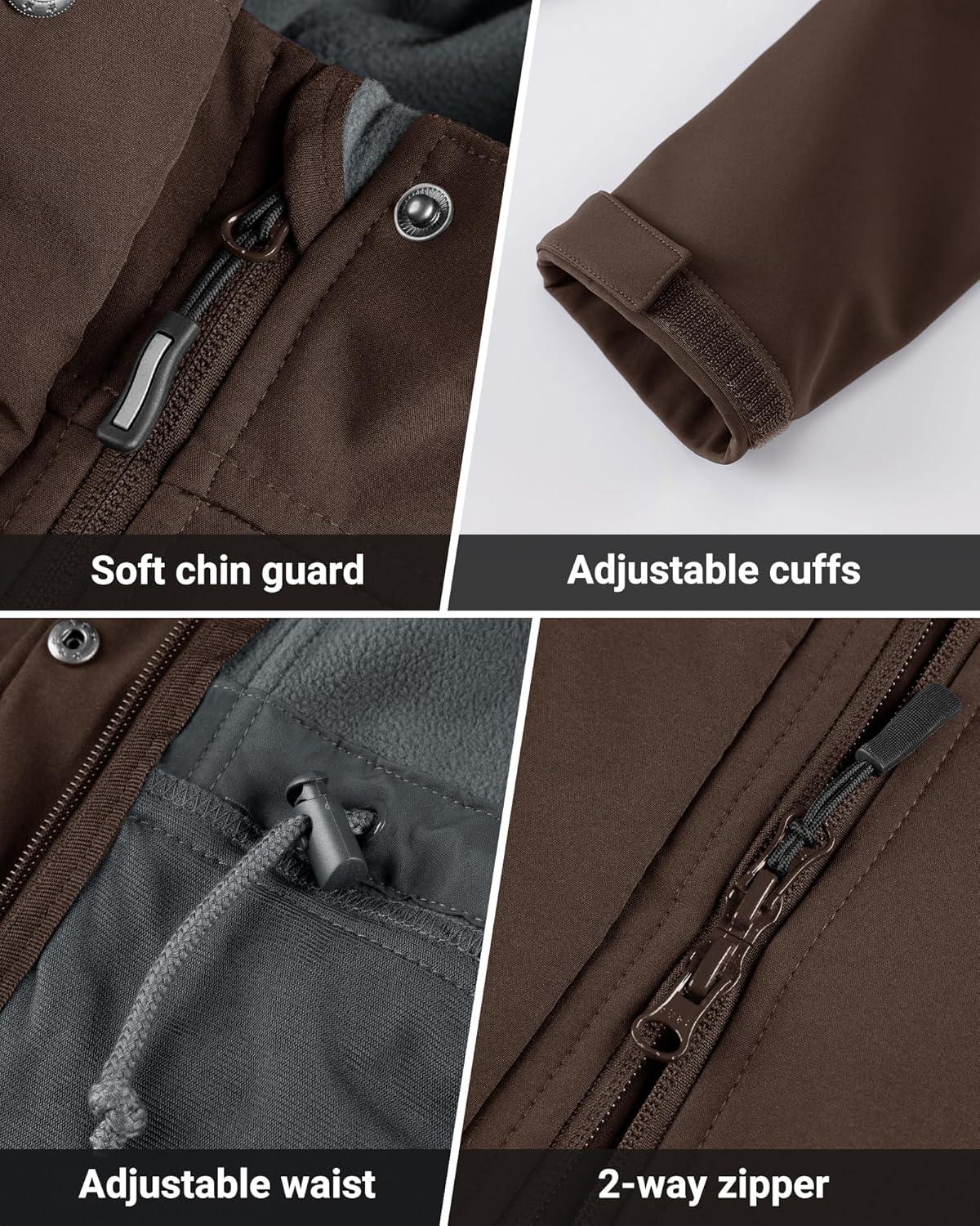 Outdoor Ventures Women’s Lightweight Waterproof Fleece Lined Hooded Softshell Rain Jacket, Warm Windbreaker Long Coat(Chocolate)