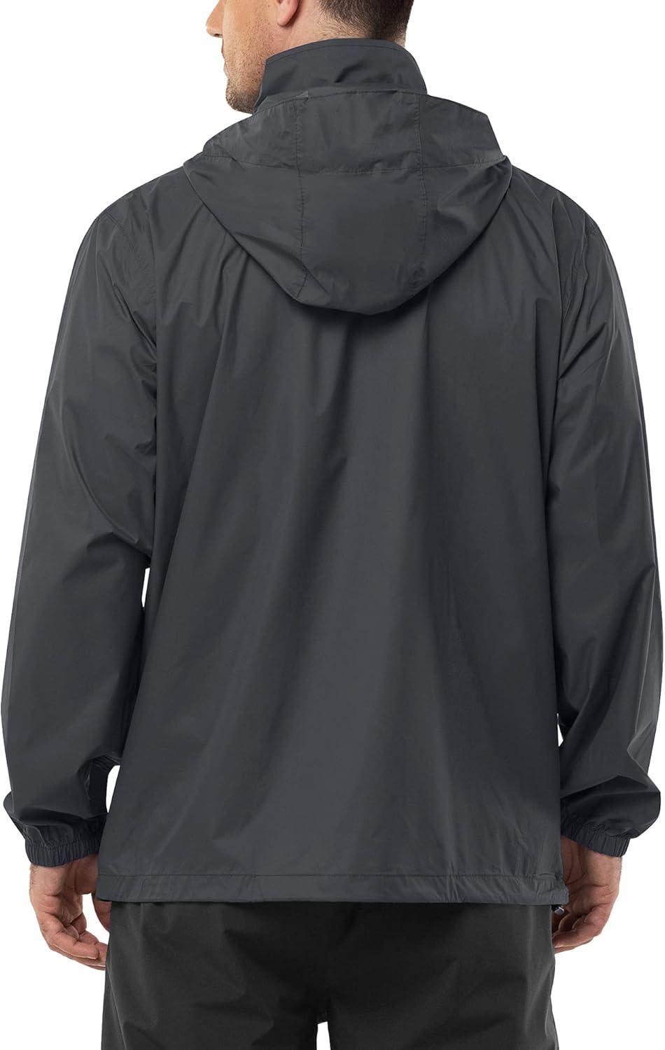 Outdoor Ventures Men’s Rain Jacket Waterproof Lightweight Packable Rain Shell Raincoat with Hood for Golf Hiking Travel(Mid Grey)