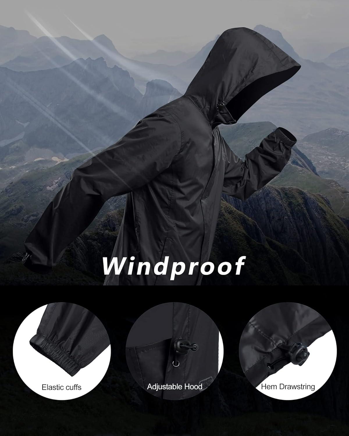 Outdoor Ventures Men’s Rain Jacket Waterproof Lightweight Packable Rain Shell Raincoat with Hood for Golf Hiking Travel(Mid Grey)