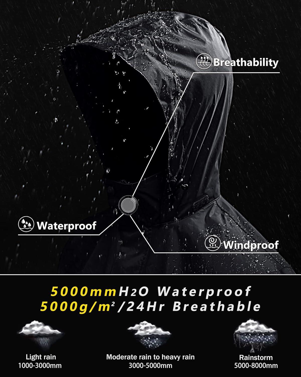 Outdoor Ventures Men’s Rain Jacket Waterproof Lightweight Packable Rain Shell Raincoat with Hood for Golf Hiking Travel(Mid Grey)