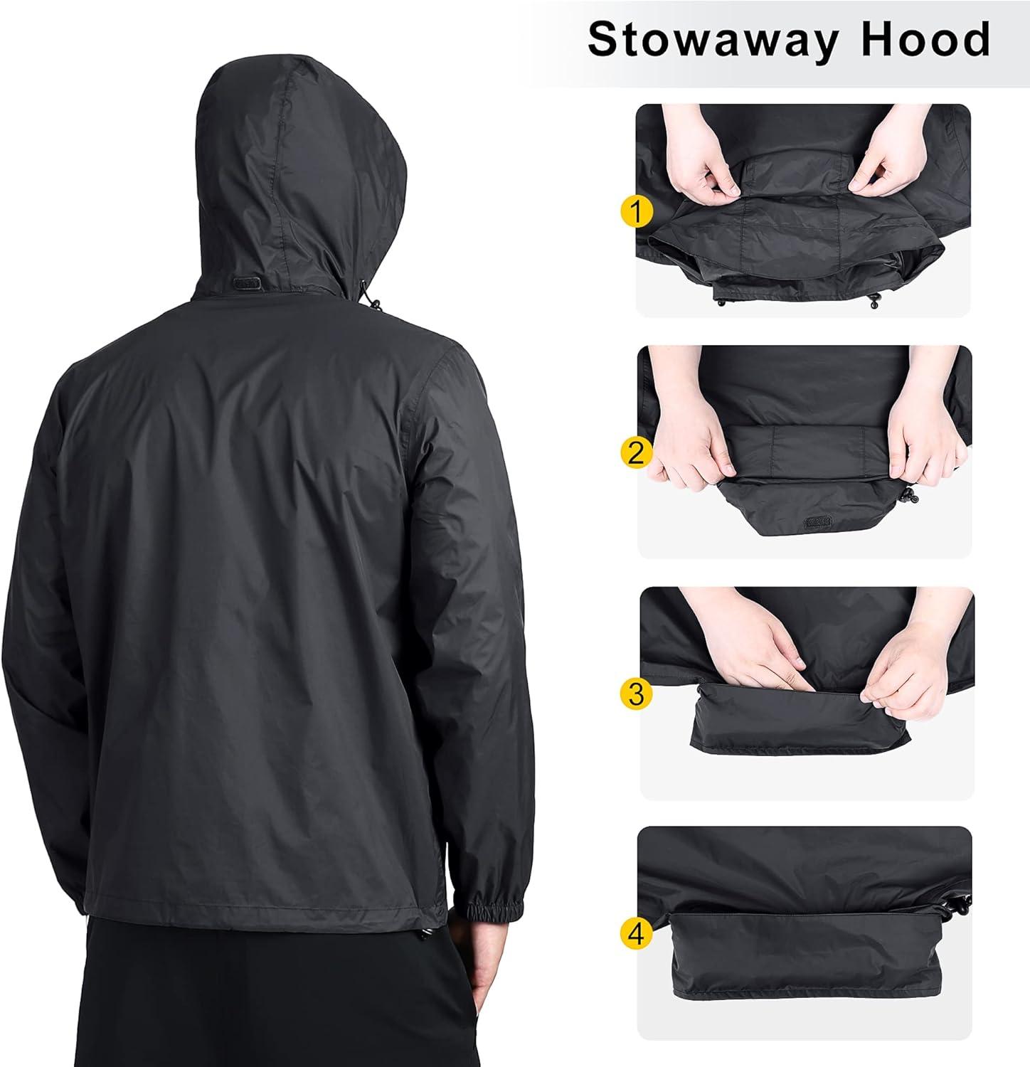 Outdoor Ventures Men’s Rain Jacket Waterproof Lightweight Packable Rain Shell Raincoat with Hood for Golf Hiking Travel(Mid Grey)