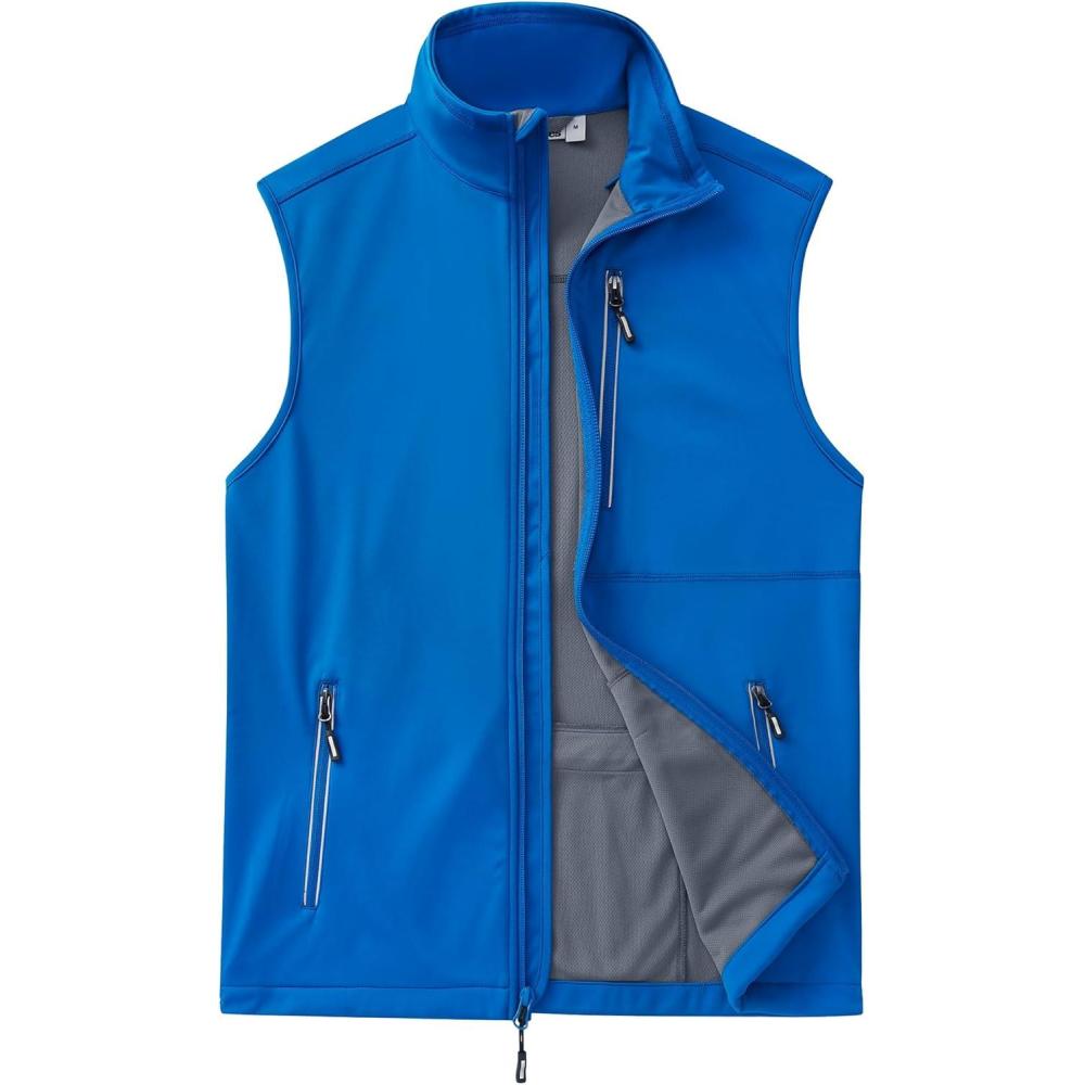 Outdoor Ventures Men’s Windproof Softshell Vest Outerwear Lightweight Sleeveless Jacket for Running Golf Hiking Travel(Bright Blue)