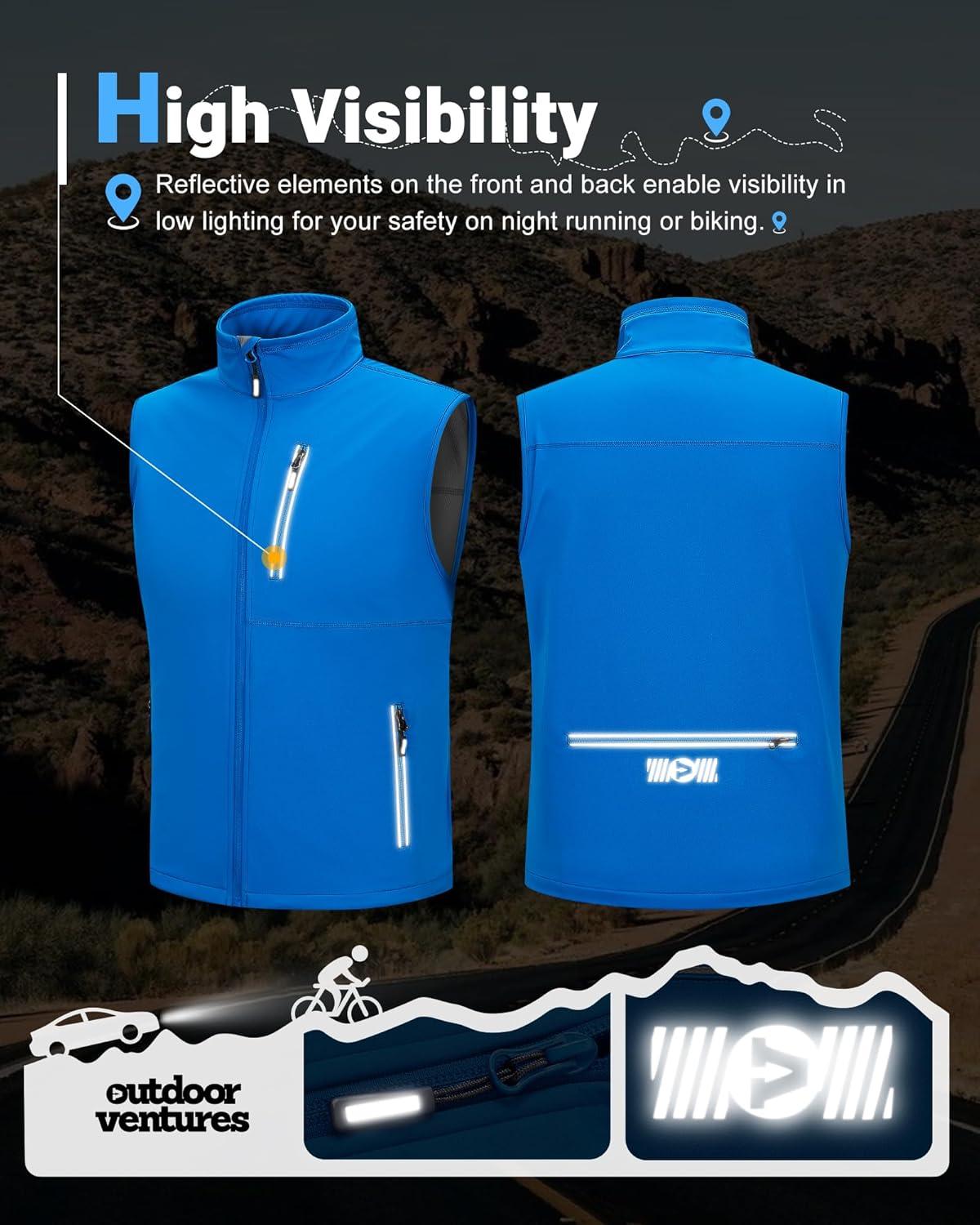 Outdoor Ventures Men’s Windproof Softshell Vest Outerwear Lightweight Sleeveless Jacket for Running Golf Hiking Travel(Bright Blue)