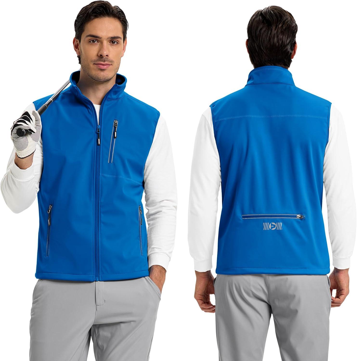 Outdoor Ventures Men’s Windproof Softshell Vest Outerwear Lightweight Sleeveless Jacket for Running Golf Hiking Travel(Bright Blue)