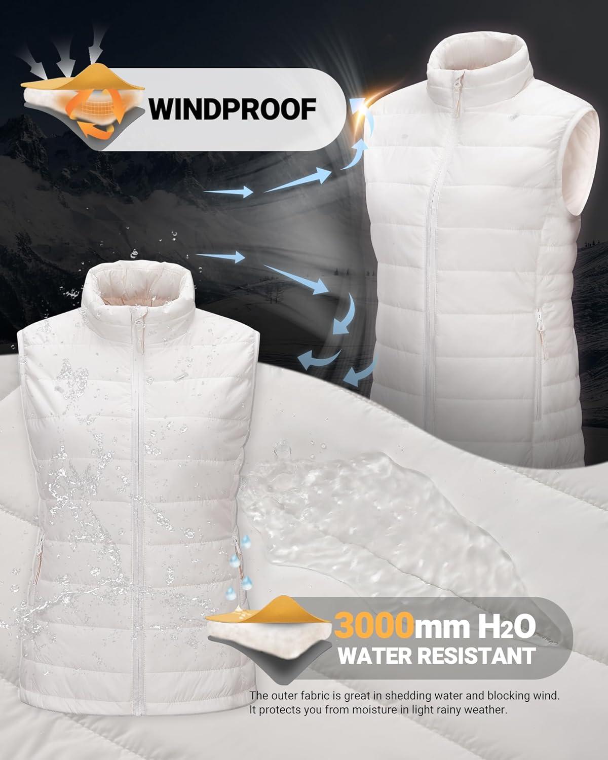 Outdoor Ventures Women’s Lightweight Puffer Vest Outerwear Zip Up Warm Sleeveless Winter Jacket Padded Gilet Quilted Coat(Cream)
