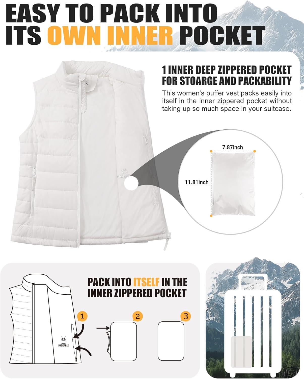 Outdoor Ventures Women’s Lightweight Puffer Vest Outerwear Zip Up Warm Sleeveless Winter Jacket Padded Gilet Quilted Coat(Cream)