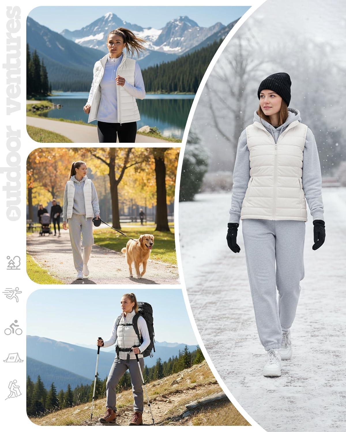 Outdoor Ventures Women’s Lightweight Puffer Vest Outerwear Zip Up Warm Sleeveless Winter Jacket Padded Gilet Quilted Coat(Cream)