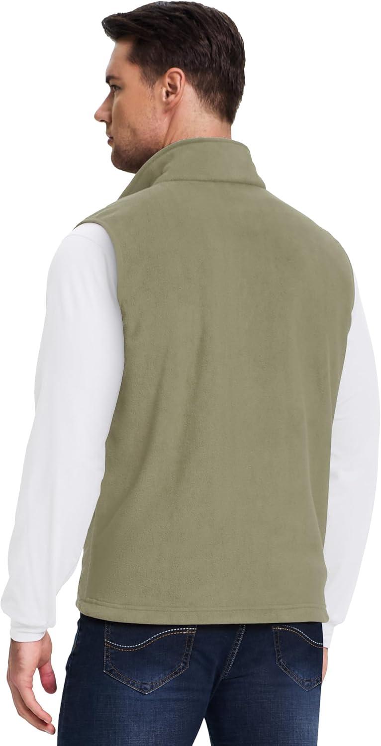 Outdoor Ventures Men’s Full-Zip Lightweight Polar Fleece Vest Outerwear with 5 Pockets Warm Winter Sleeveless Jacket Casual(Green)