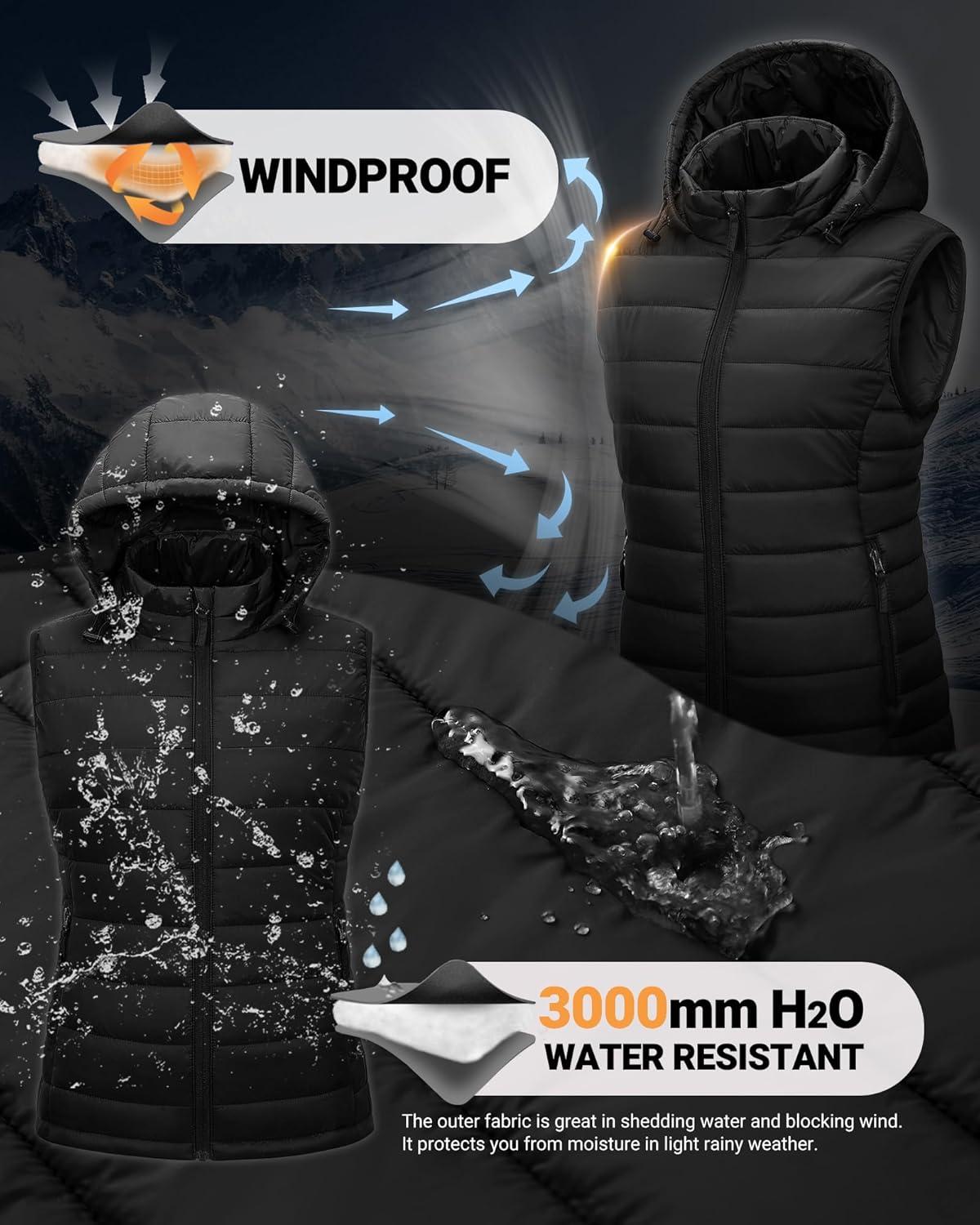 Outdoor Ventures Women’s Lightweight Packable Hooded Puffer Vest Outerwear Zip Up Warm Sleeveless Winter Jacket Quilted Coat(Black)
