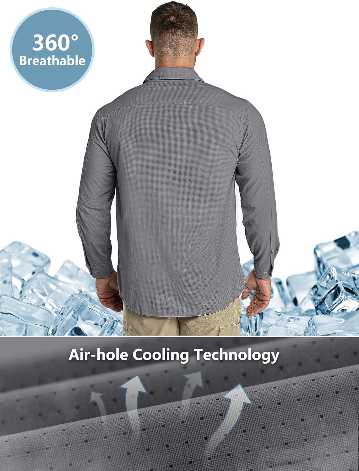 Outdoor Ventures Men’s UPF 50+ UV Sun Protection Shirt, Long Sleeve Hiking Fishing Shirt Cooling Quick Dry for Safari Travel(Storm Grey)