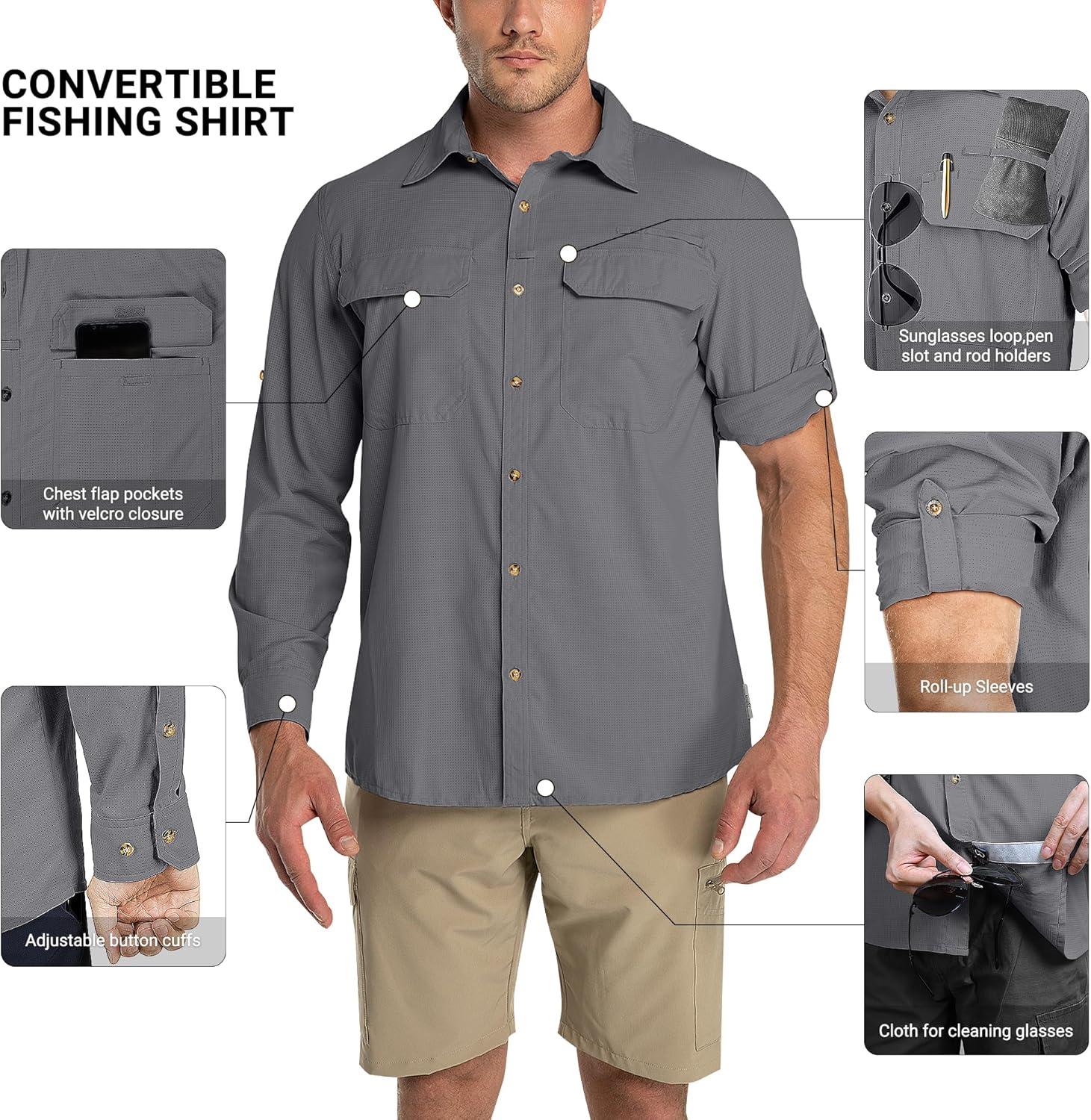 Outdoor Ventures Men’s UPF 50+ UV Sun Protection Shirt, Long Sleeve Hiking Fishing Shirt Cooling Quick Dry for Safari Travel(Storm Grey)