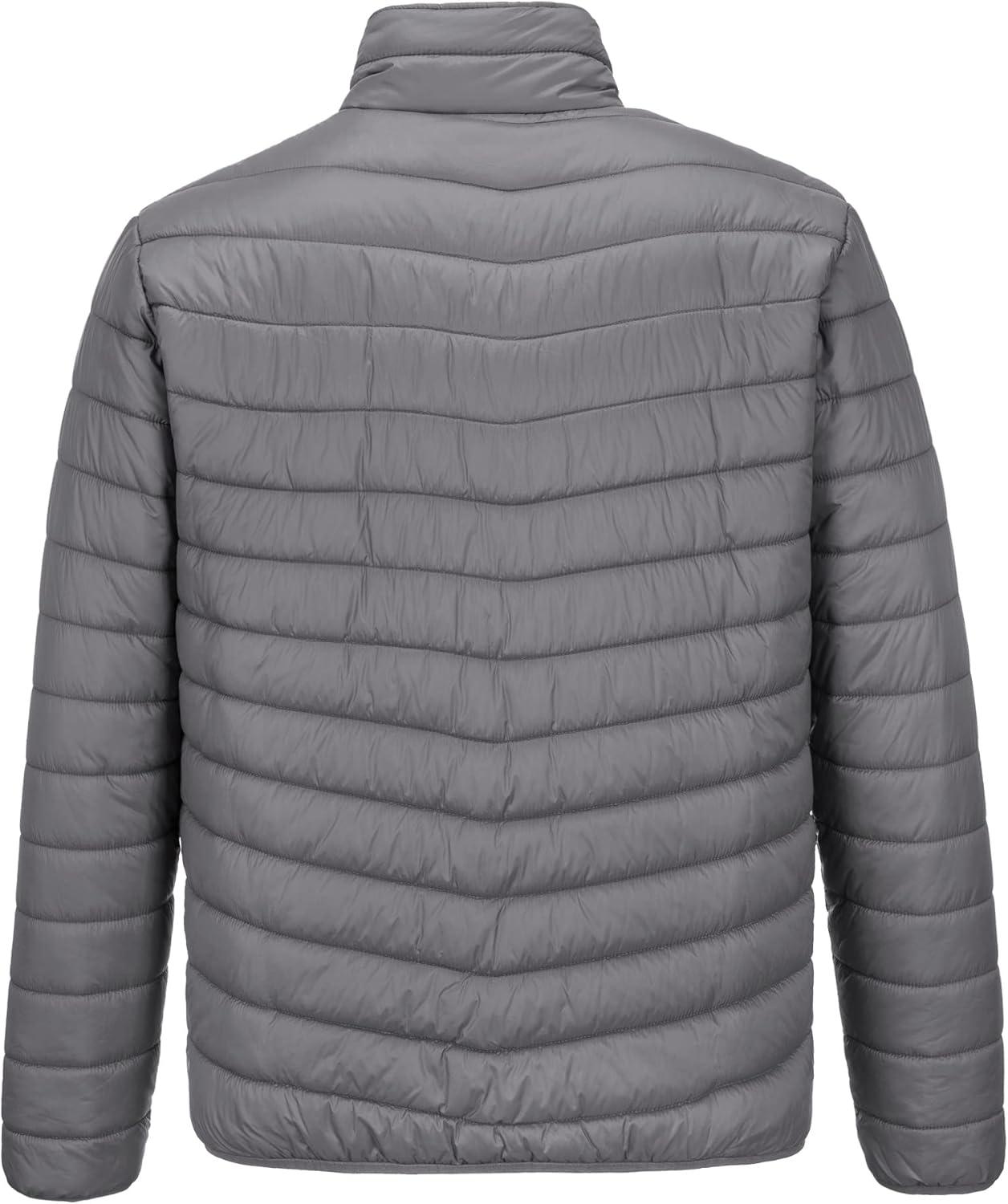 Outdoor Ventures Men’s Lightweight Packable Puffer Winter Jacket Insulated Puffy Coat for Snow Ski Hiking Travel(Grey(fold in Bag))