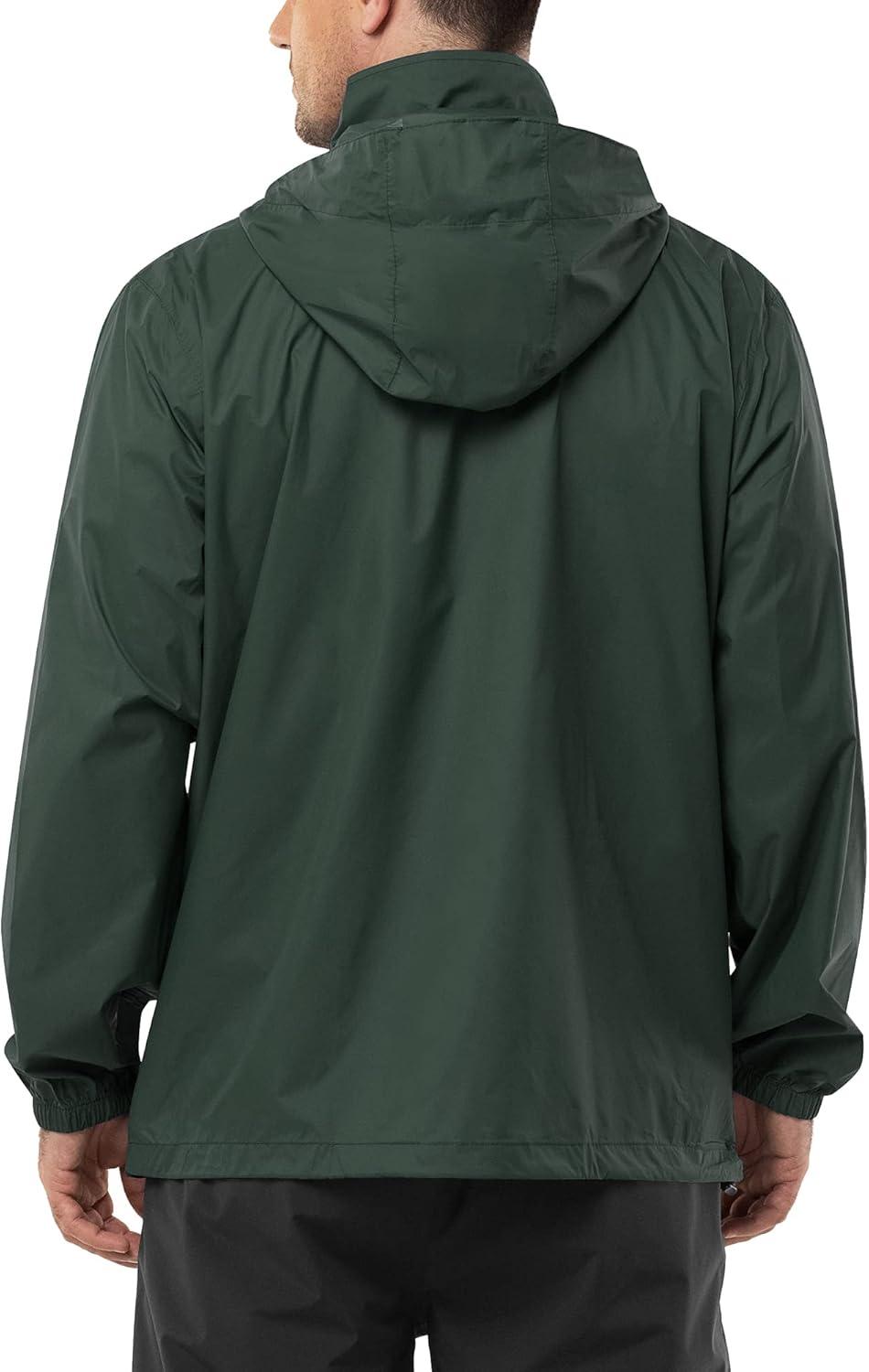 Outdoor Ventures Men’s Rain Jacket Waterproof Lightweight Packable Rain Shell Raincoat with Hood for Golf Hiking Travel(Dark Green)