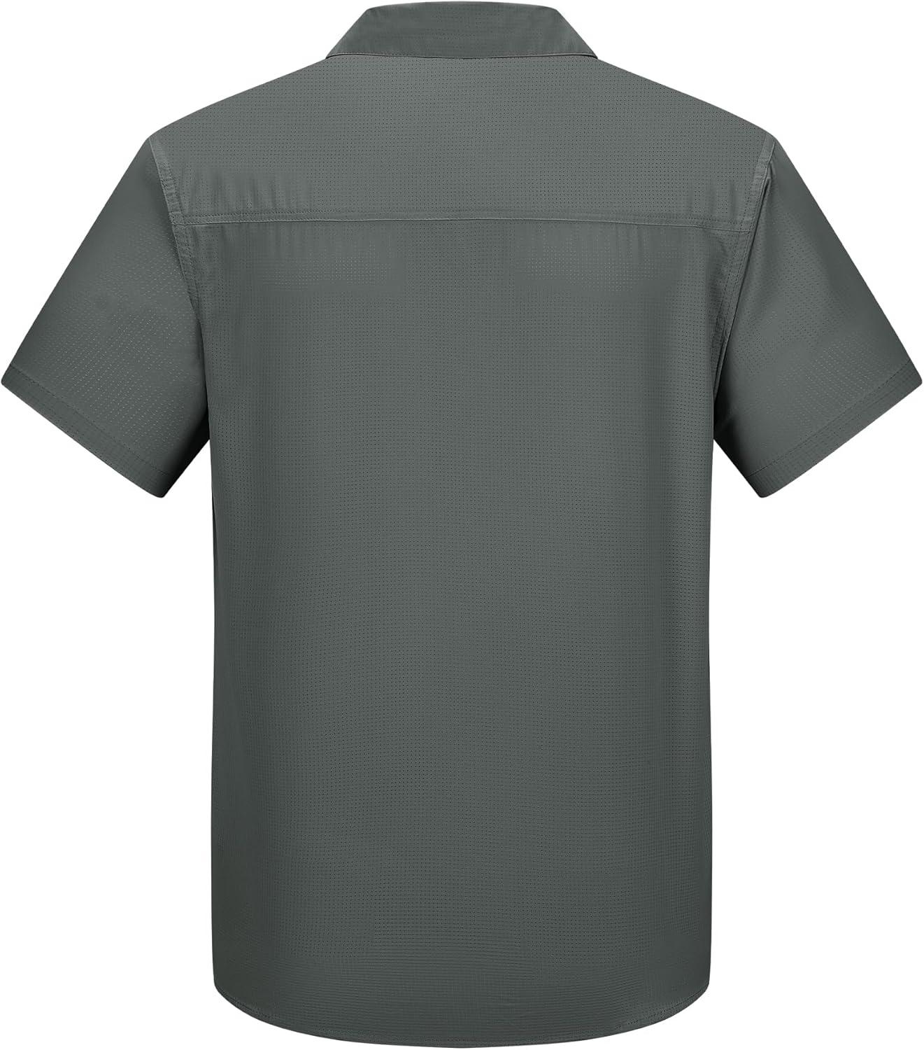 Outdoor Ventures Men’s Lightweight Short Sleeve Fishing Shirt UPF 50 Button Down Quick Dry Cooling Hiking Travel Safari Shirt(Shadow Grey)