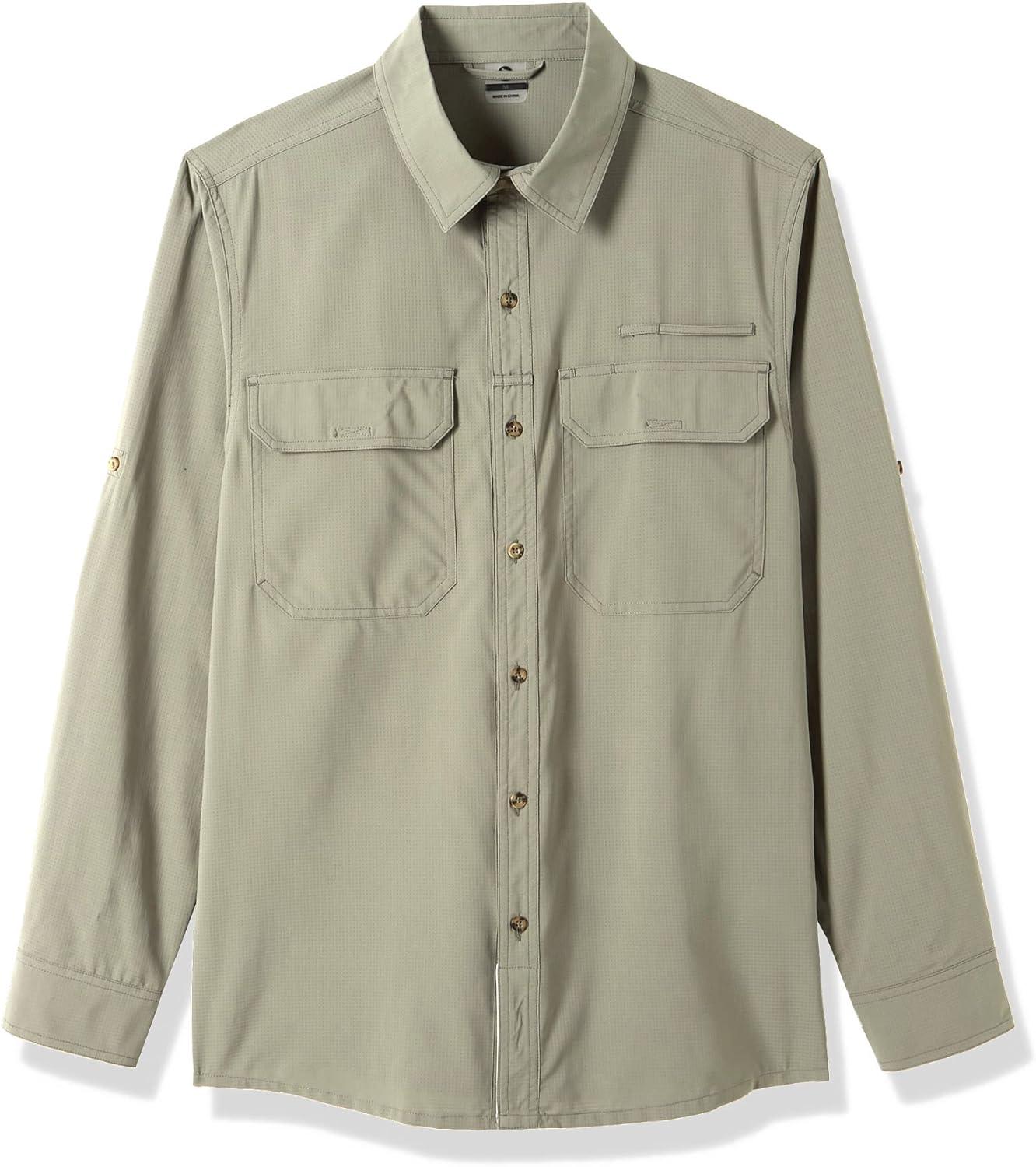 Outdoor Ventures Men’s UPF 50+ UV Sun Protection Shirt, Long Sleeve Hiking Fishing Shirt Cooling Quick Dry for Safari Travel(Green Gray)
