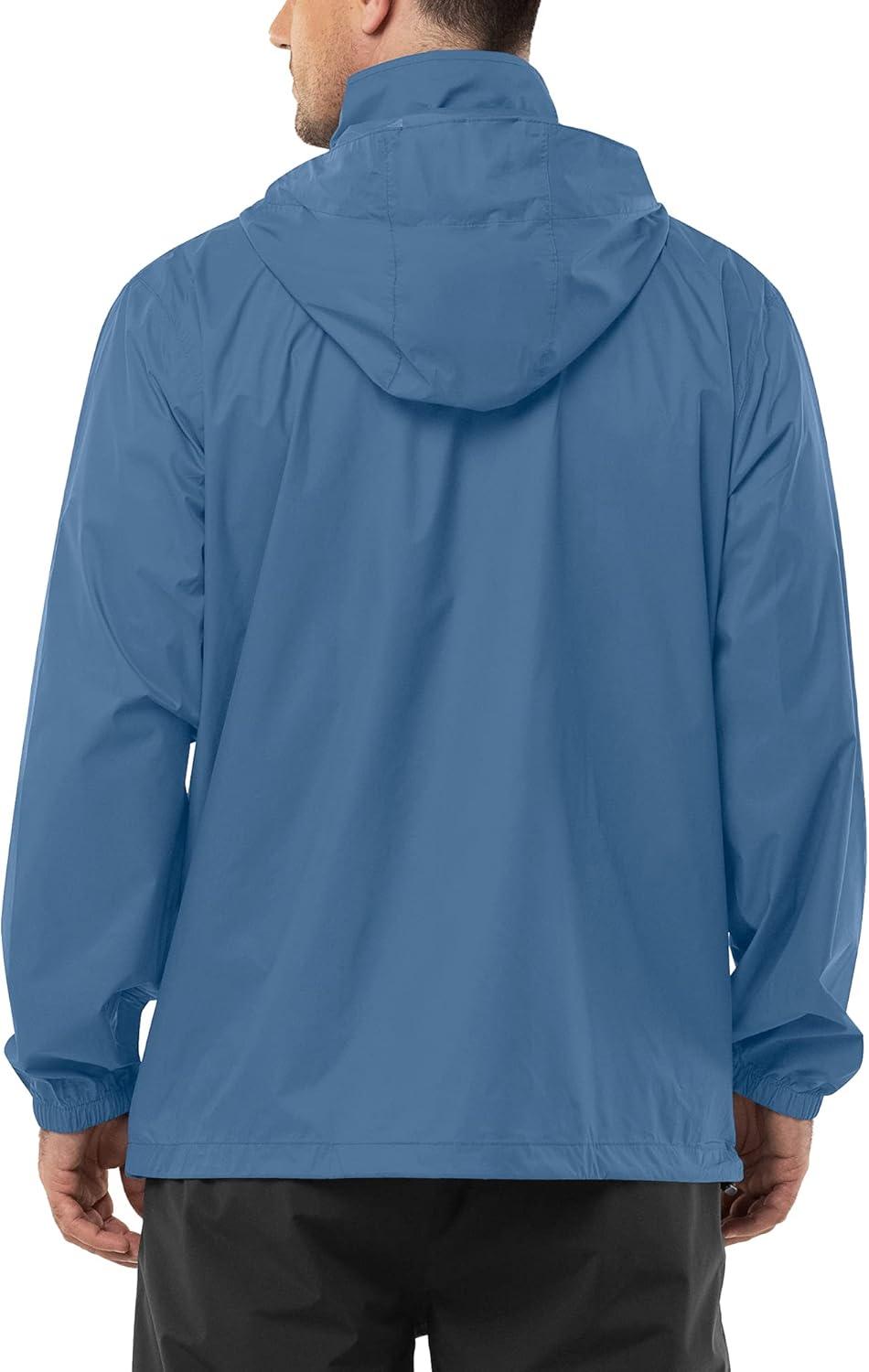 Outdoor Ventures Men’s Rain Jacket Waterproof Lightweight Packable Rain Shell Raincoat with Hood for Golf Hiking Travel(Glass Blue)