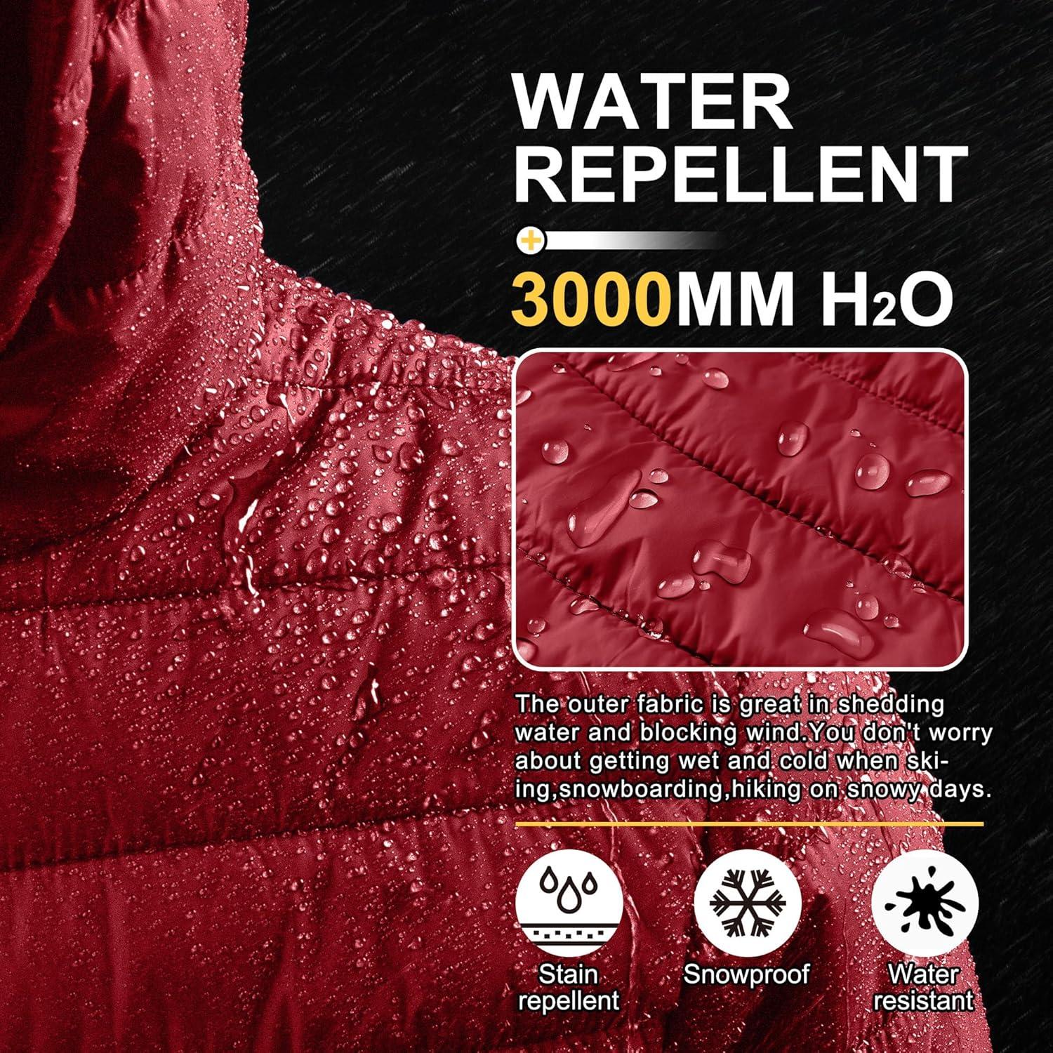 Outdoor Ventures Men’s Lightweight Packable Hooded Puffer Jacket Insulated Winter Coat for Snow Ski Traveling(Mountain Red(fold in Pocket))