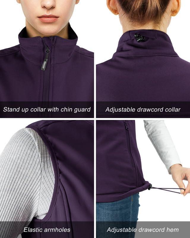 Outdoor Ventures Women’s Lightweight Softshell Vest Windproof Fleece Lined Zip Up Sleeveless Jacket for Running Hiking Golf(Eggplant)