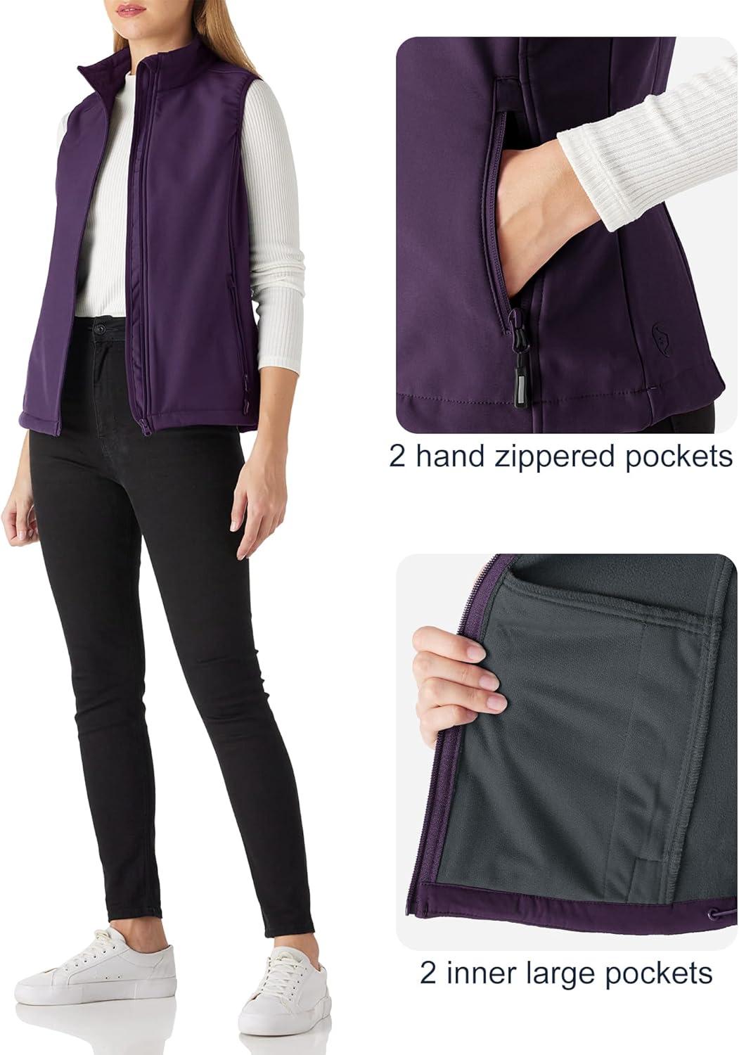 Outdoor Ventures Women’s Lightweight Softshell Vest Windproof Fleece Lined Zip Up Sleeveless Jacket for Running Hiking Golf(Eggplant)