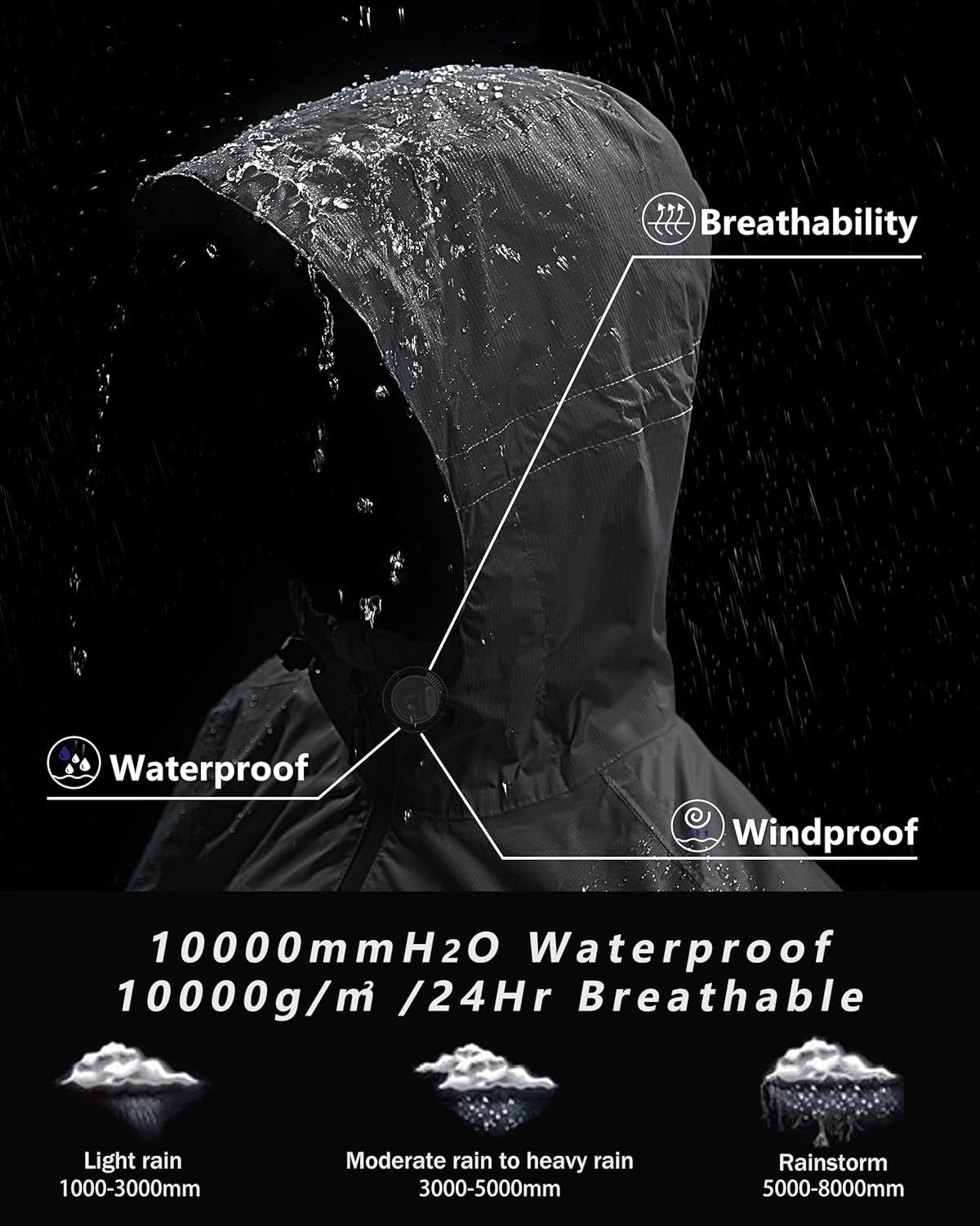 Outdoor Ventures Men’s Packable Rain Jacket Waterproof Lightweight Raincoat with Hood Windproof Cycling Jackets(Grey)