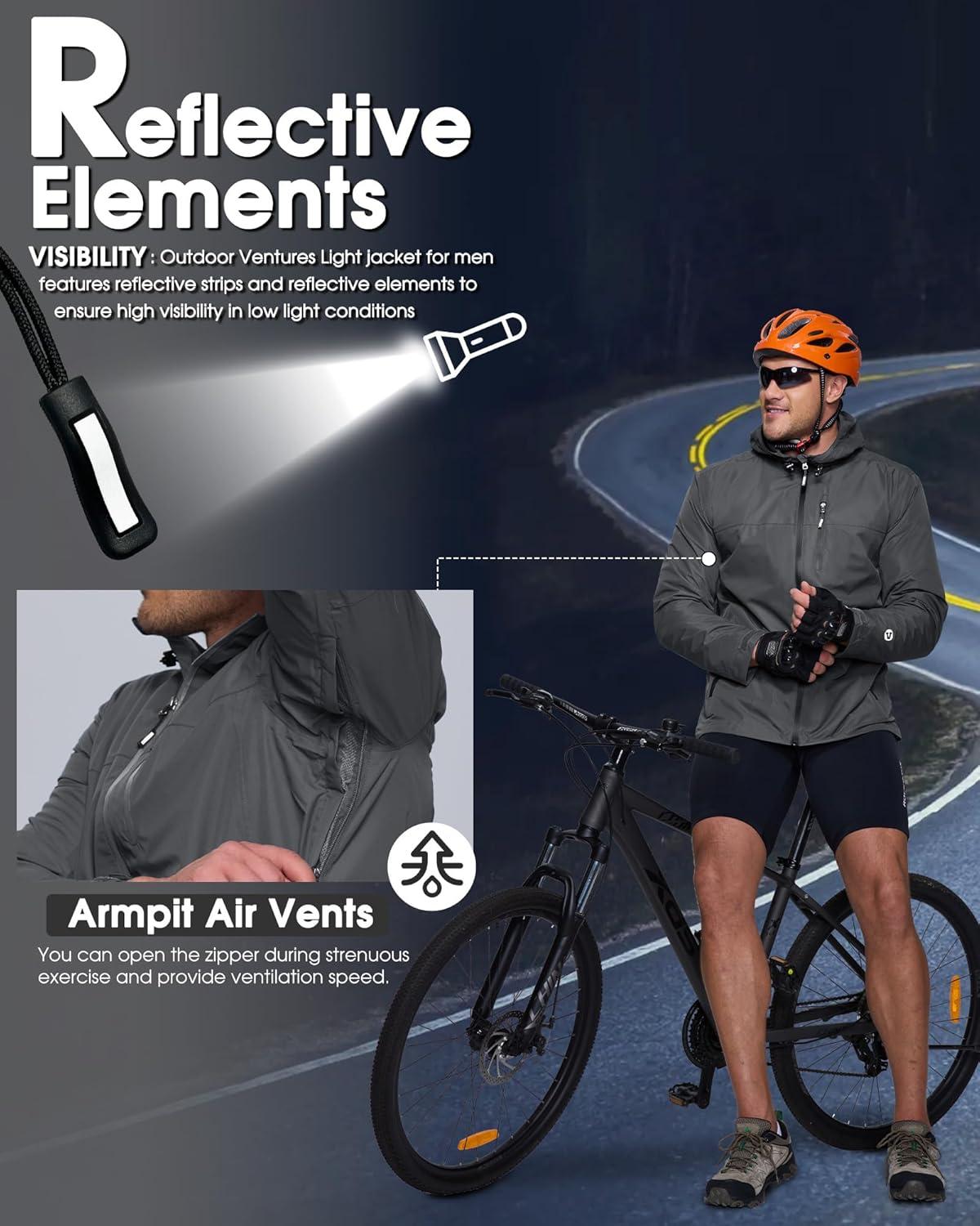 Outdoor Ventures Men’s Packable Rain Jacket Waterproof Lightweight Raincoat with Hood Windproof Cycling Jackets(Grey)