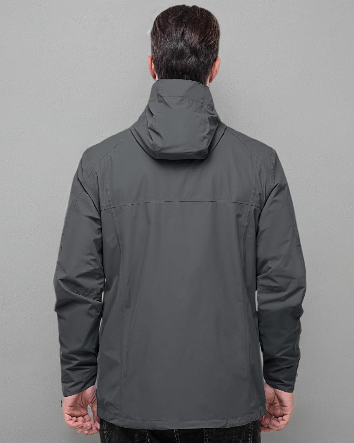 Outdoor Ventures Men’s Packable Rain Jacket Waterproof Lightweight Raincoat with Hood Windproof Cycling Jackets(Grey)
