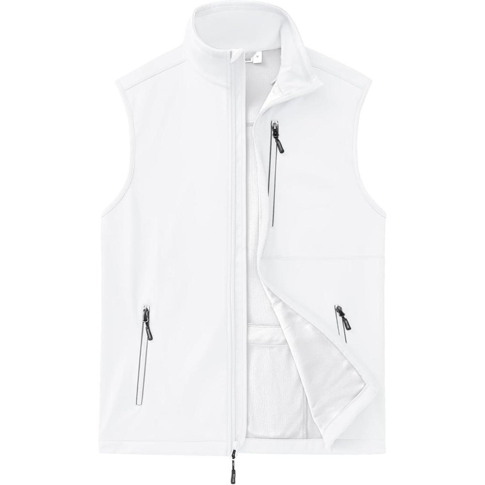 Outdoor Ventures Men’s Windproof Softshell Vest Outerwear Lightweight Sleeveless Jacket for Running Golf Hiking Travel(White)